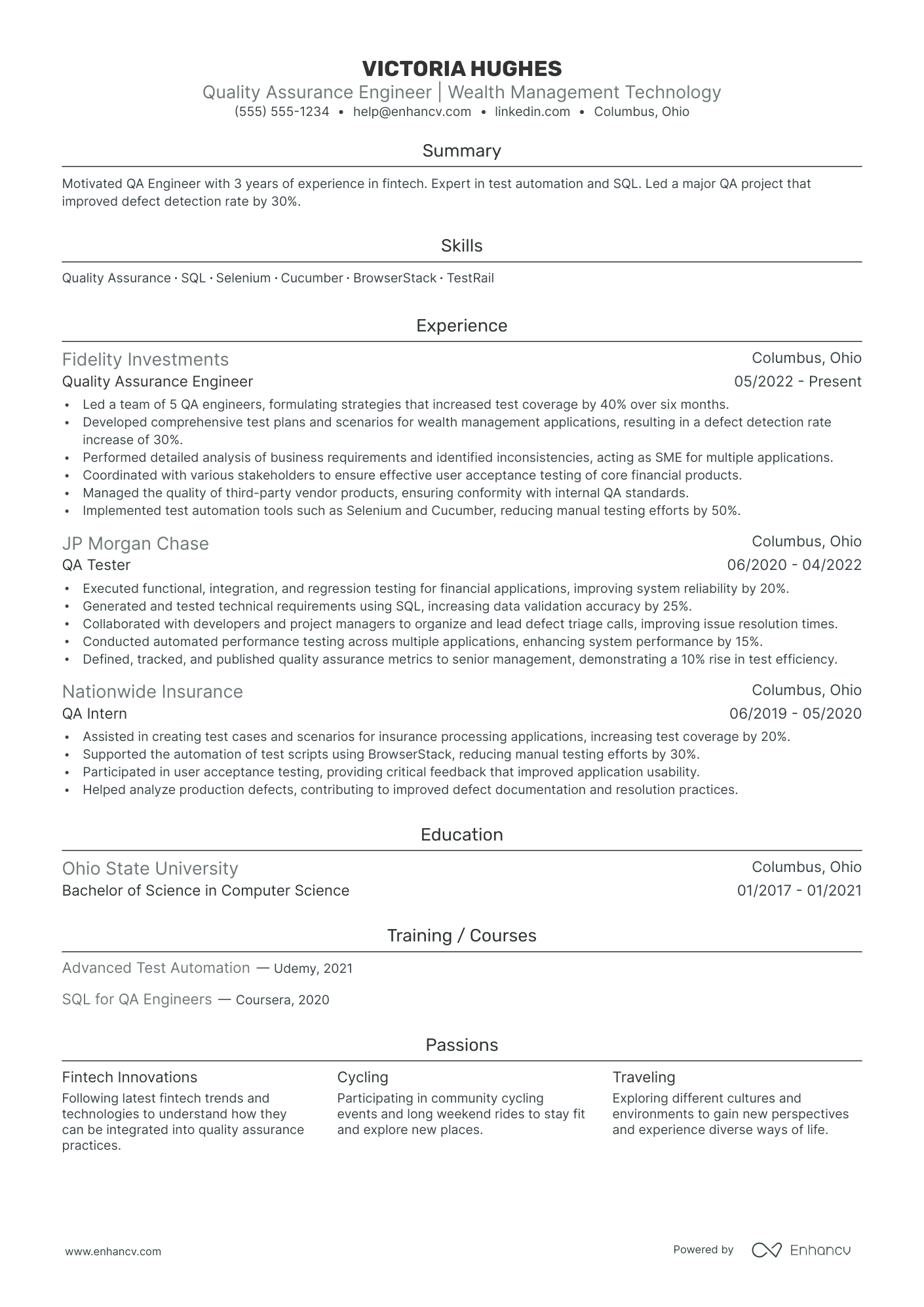 IT Quality Assurance Manager resume example