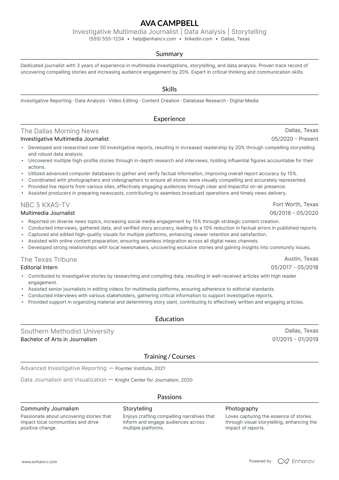 Investigative Journalist resume example