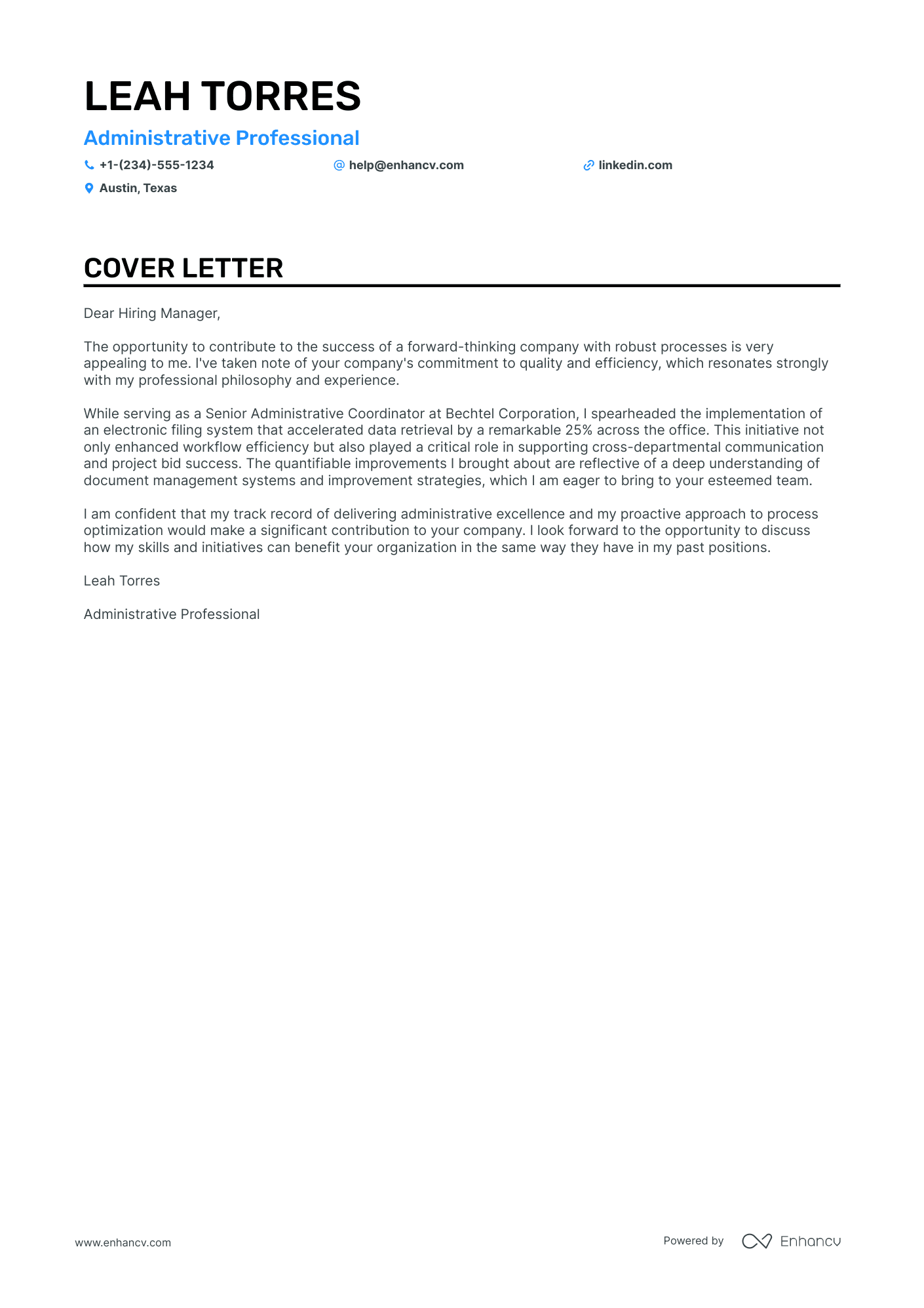 Construction Administrative Assistant cover letter