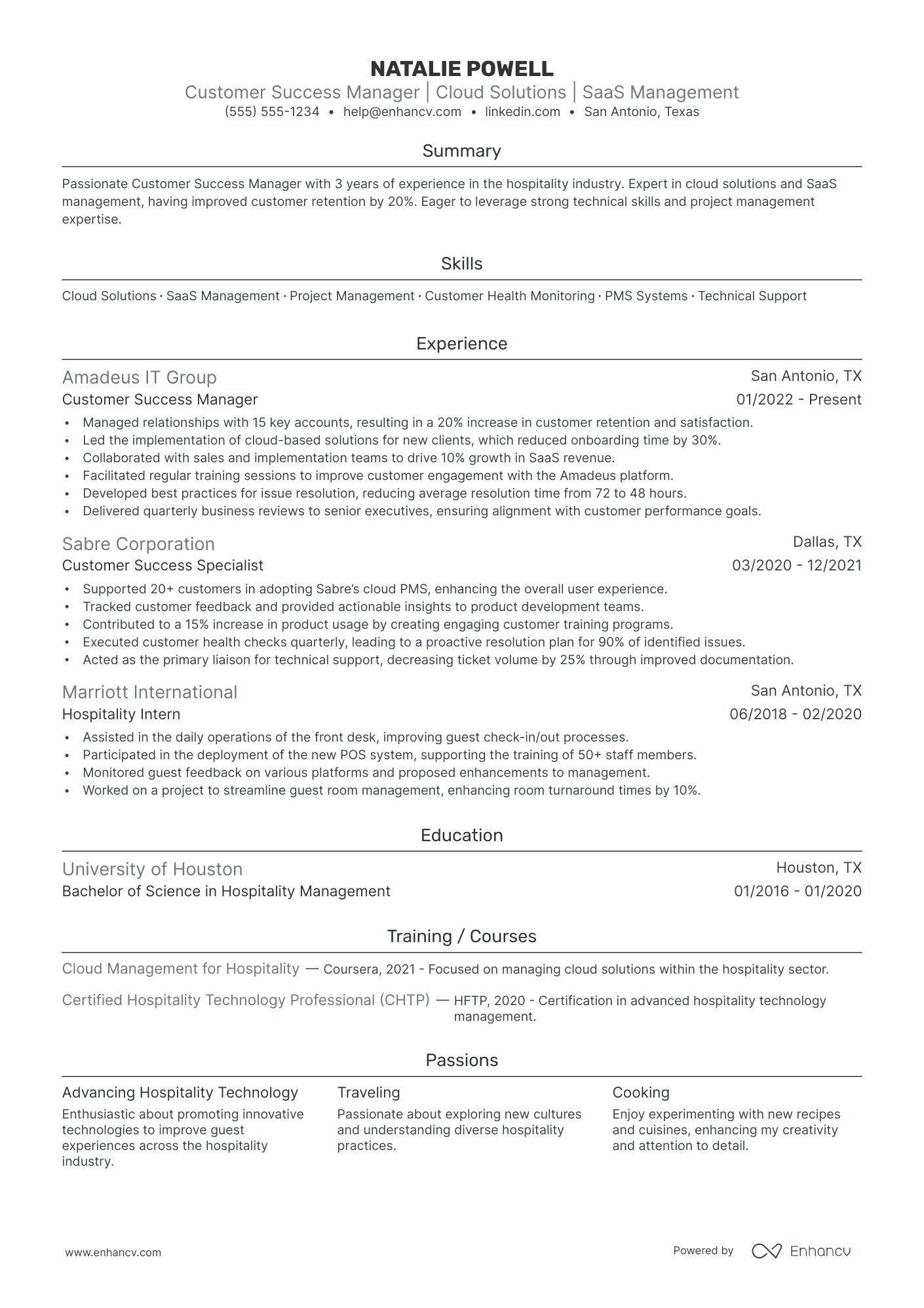 Hospitality Customer Service Representative resume example