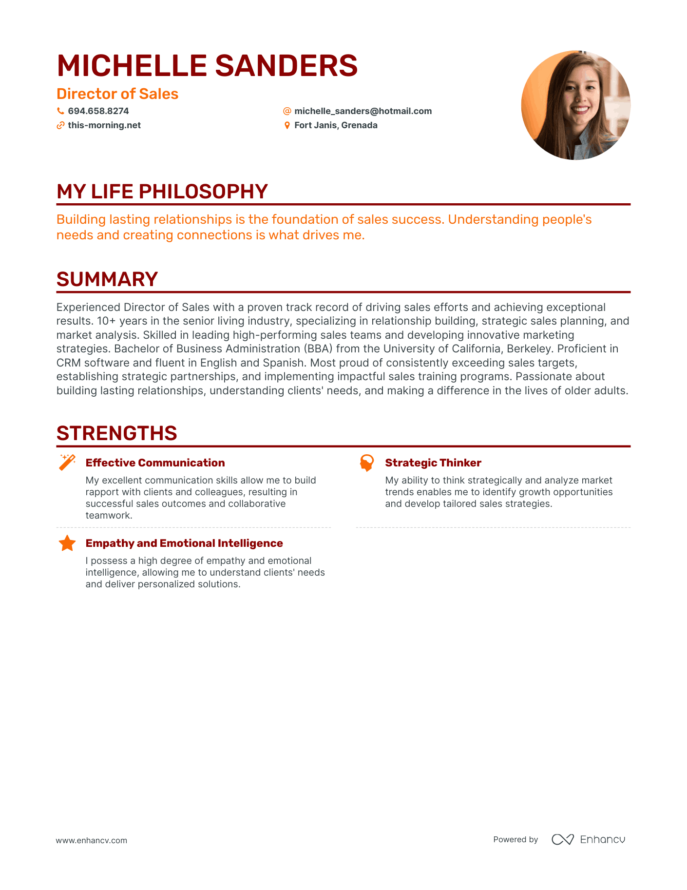 Creative Director of Sales Resume Example