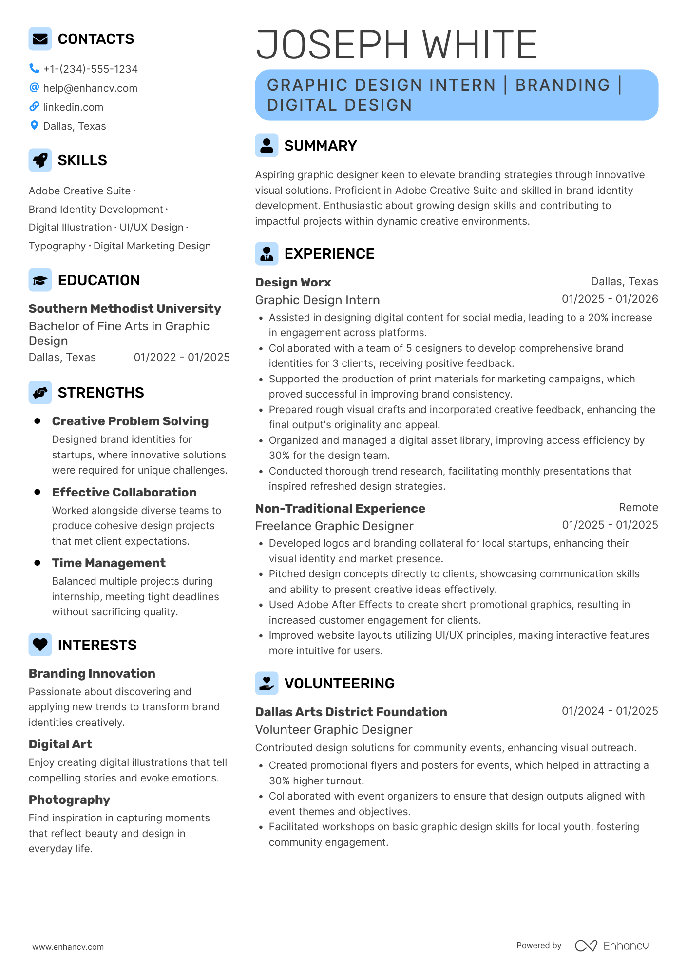 Graphic Design Student resume example