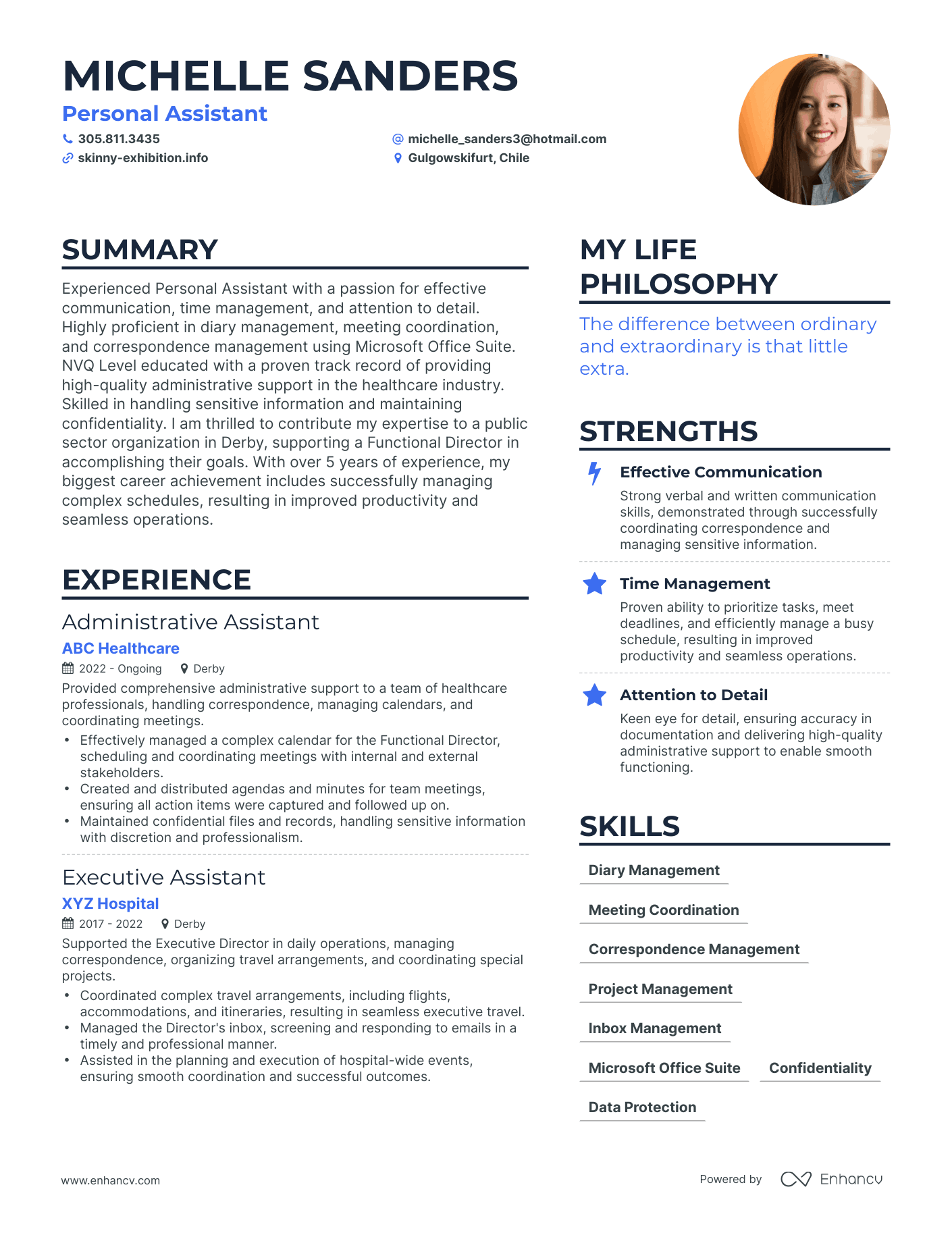 Modern Personal Assistant Resume Example