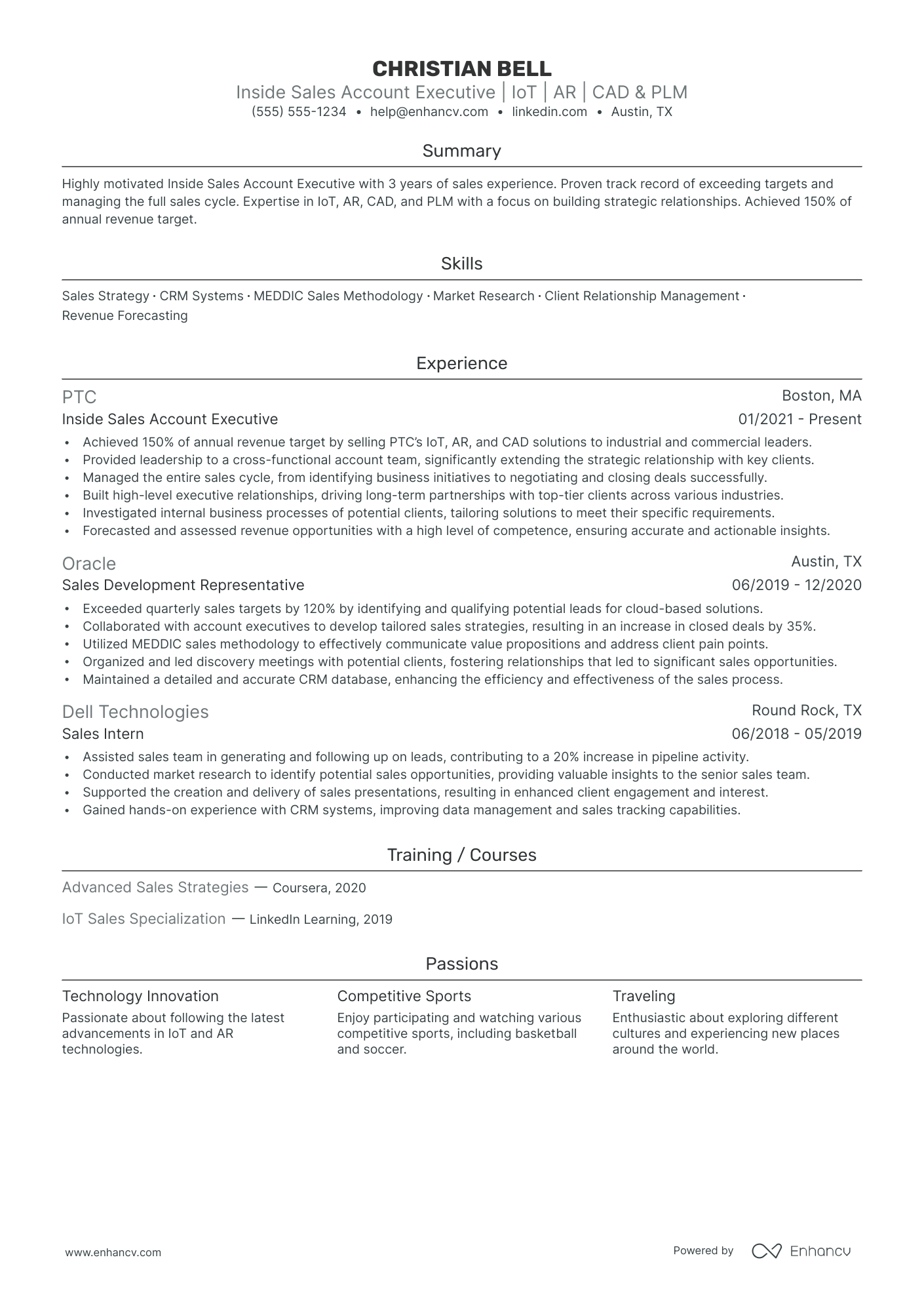 Inside Sales Account Executive resume example