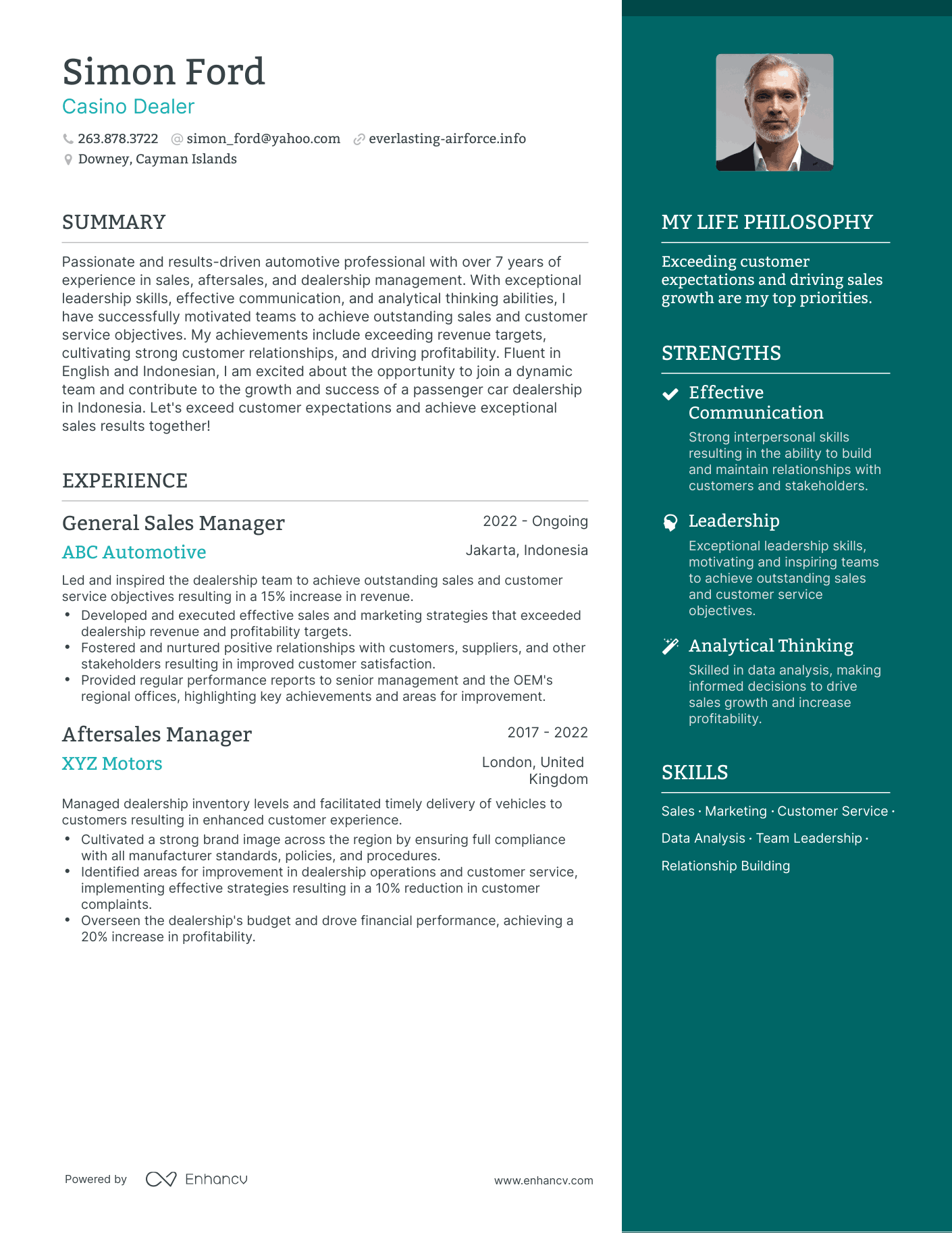 Modern Casino Dealer Resume Example