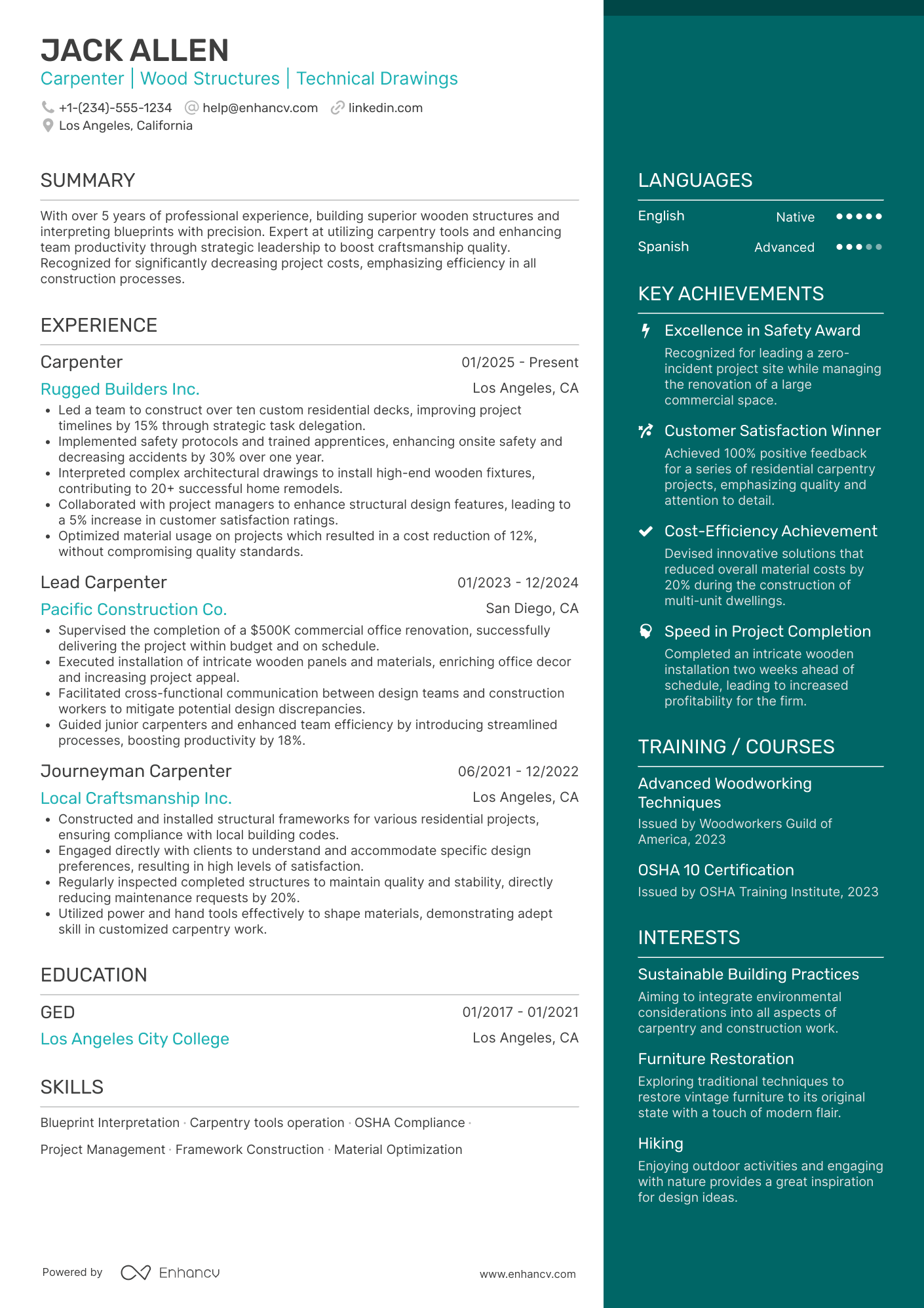 Carpenter resume example