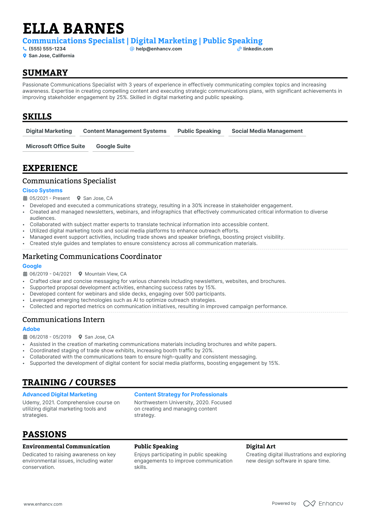 Communications Specialist resume example