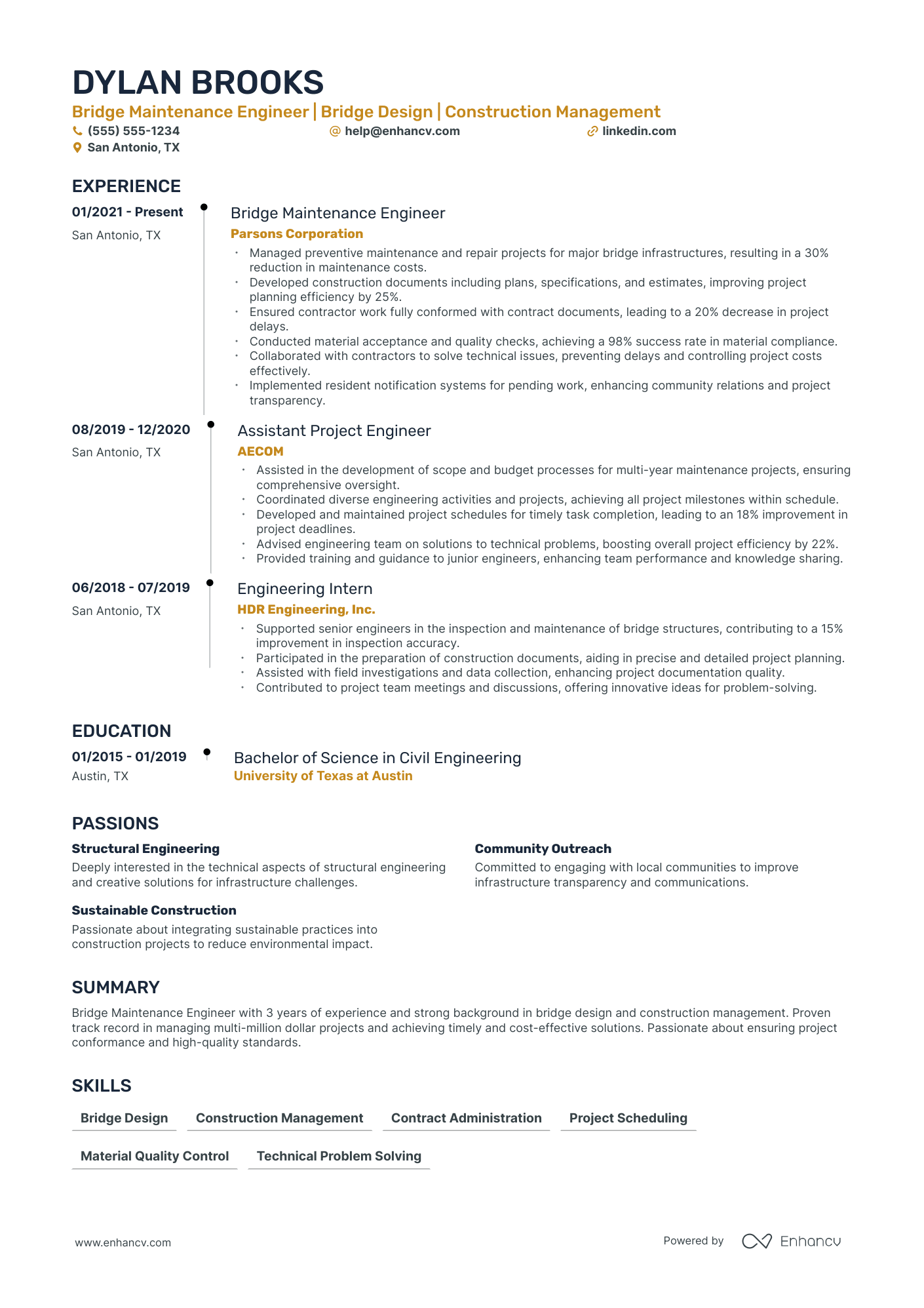 Hydraulic Civil Engineer resume example