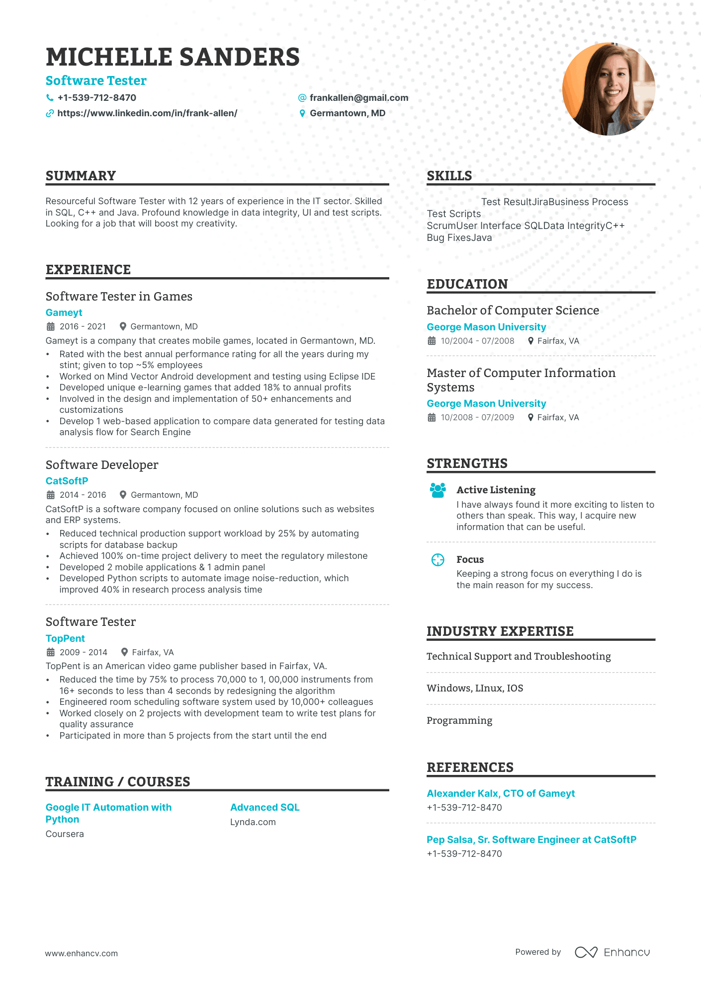 software tester resume example