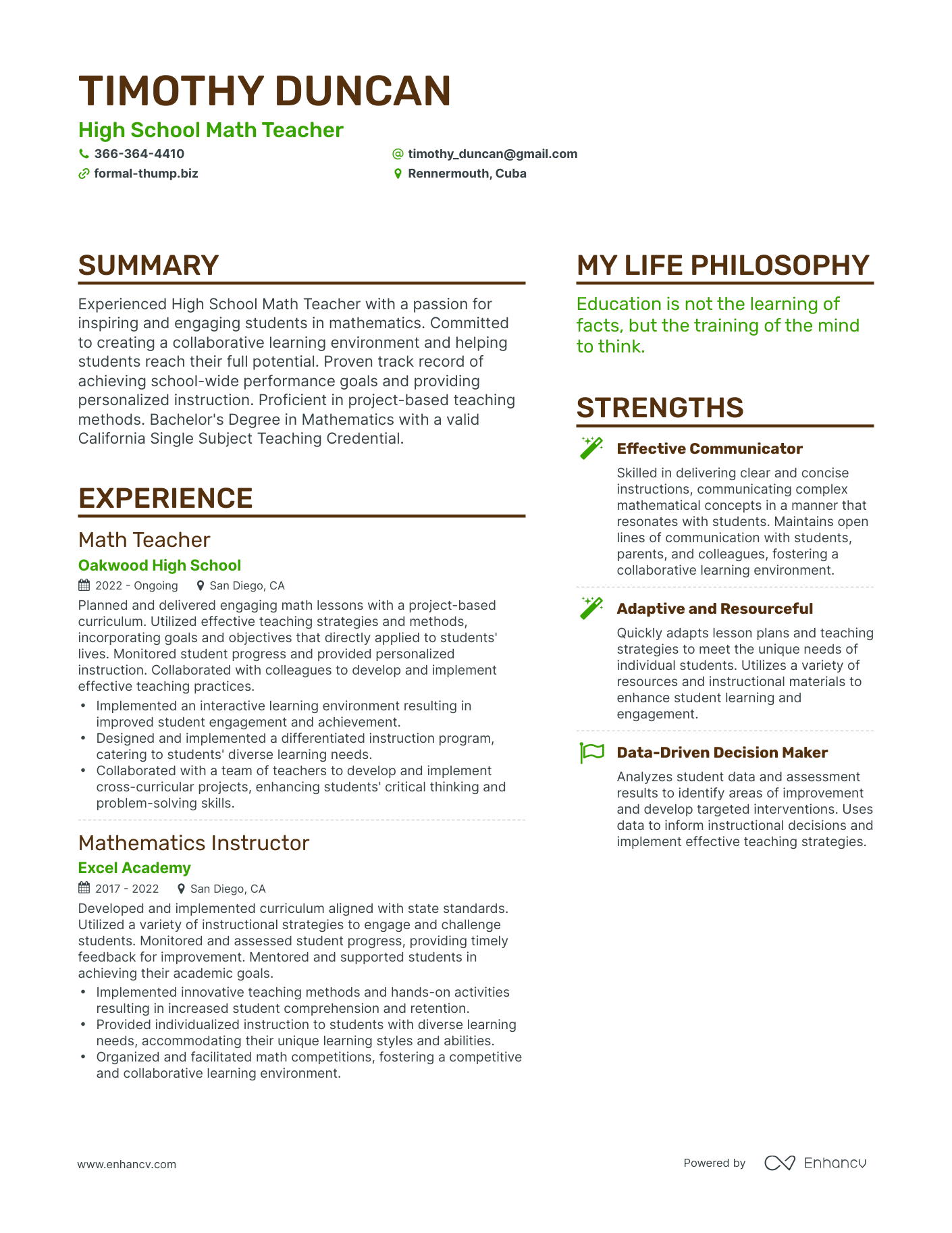 resume-for-teacher