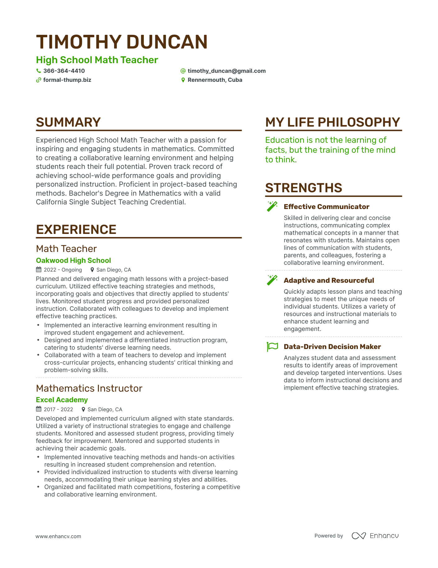 Modern High School Math Teacher Resume Example