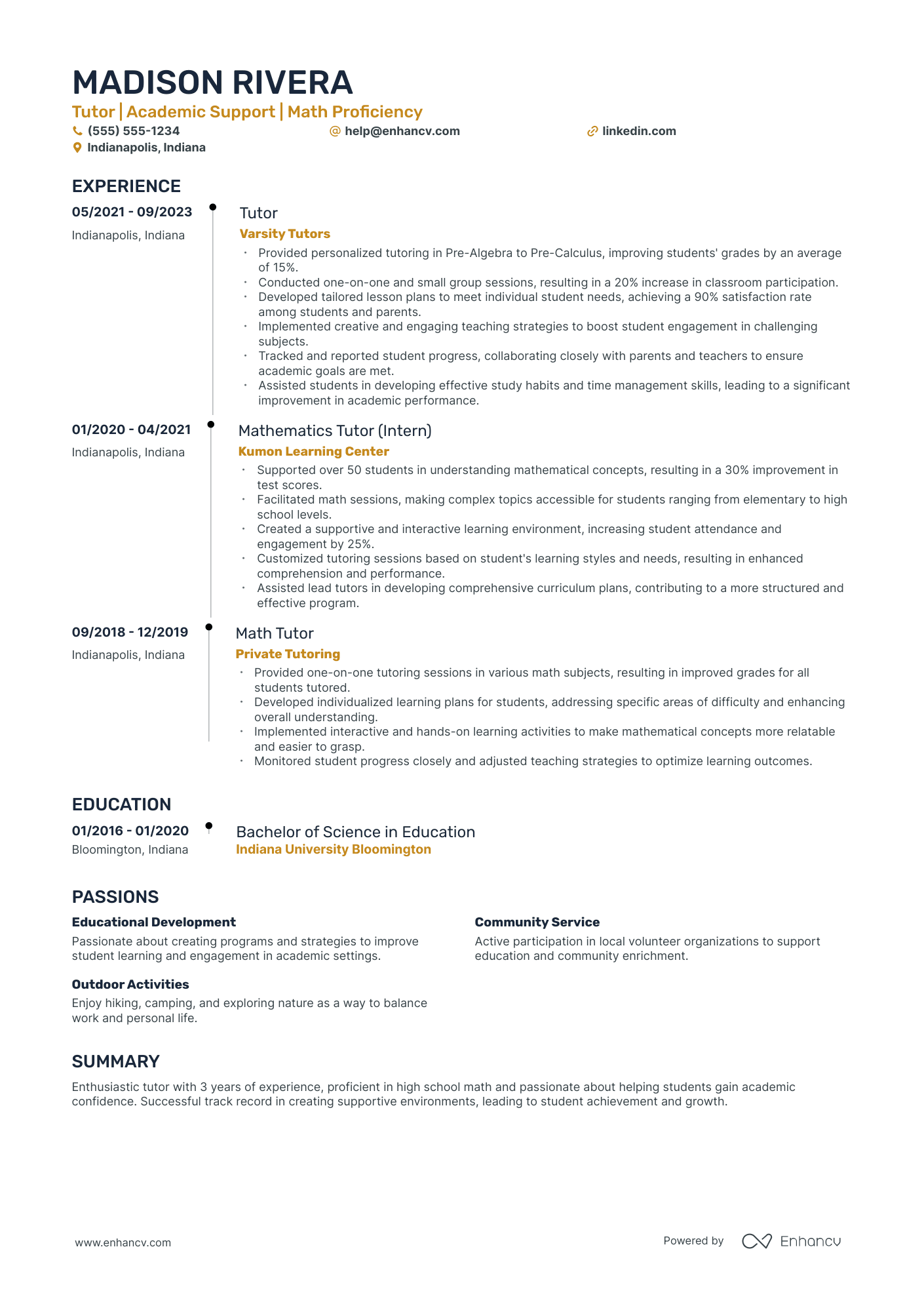 High School Tutor resume example