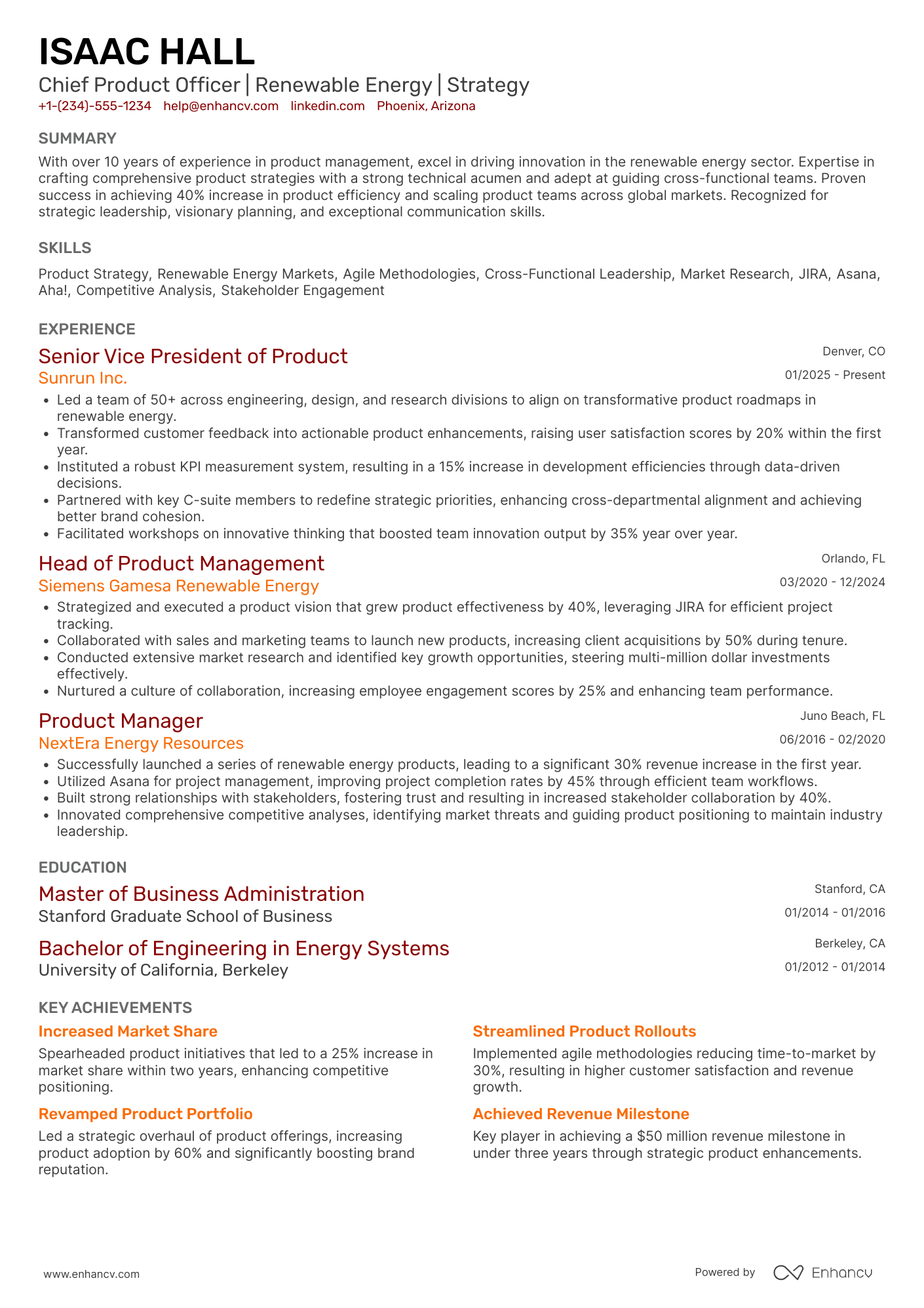 Chief Product Officer resume example