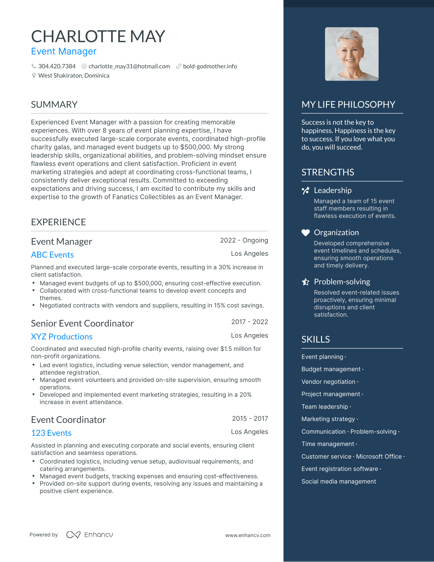 Event Manager resume example