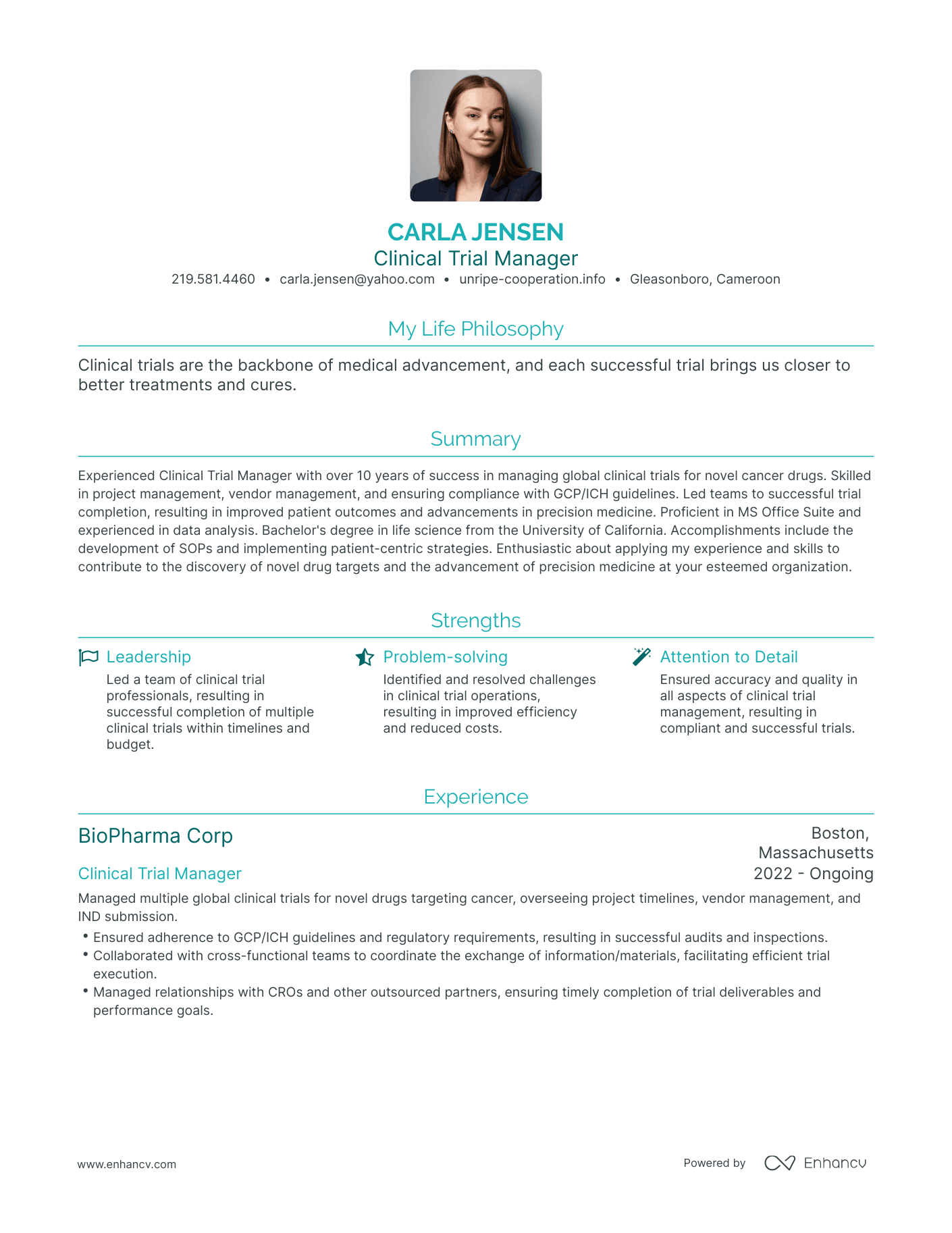 Modern Clinical Trial Manager Resume Example