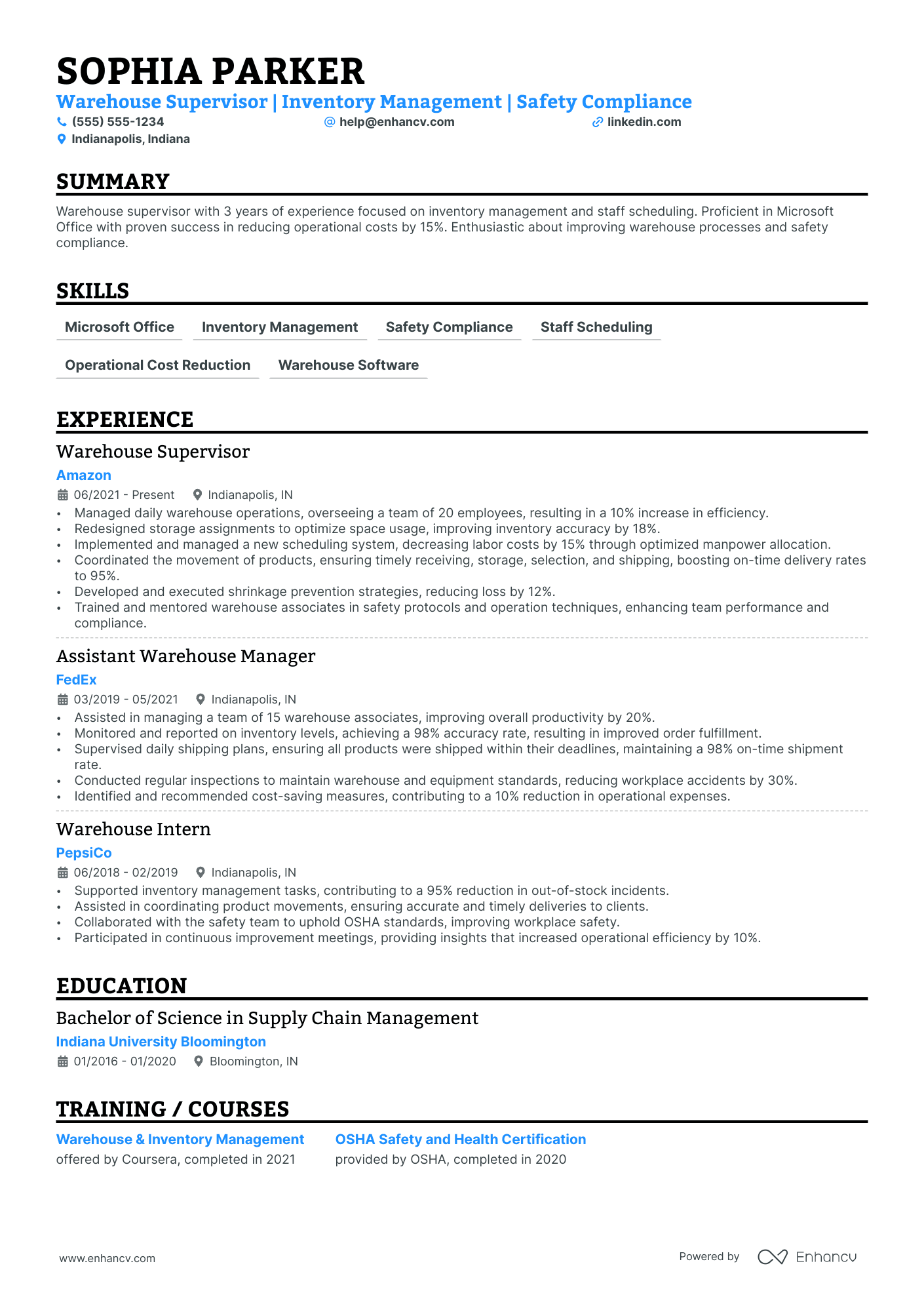 Warehouse Associate Manager resume example