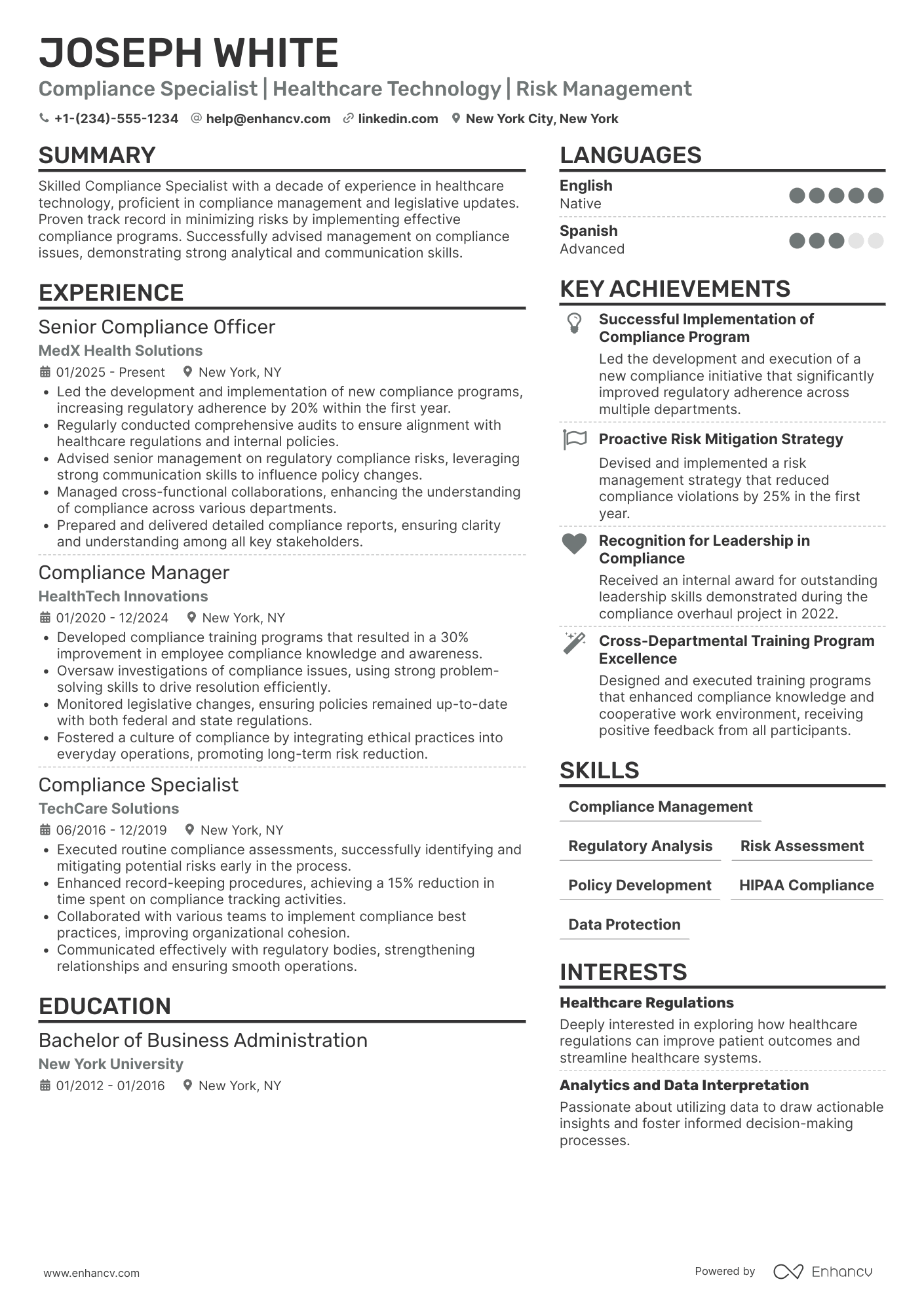 Compliance Officer resume example