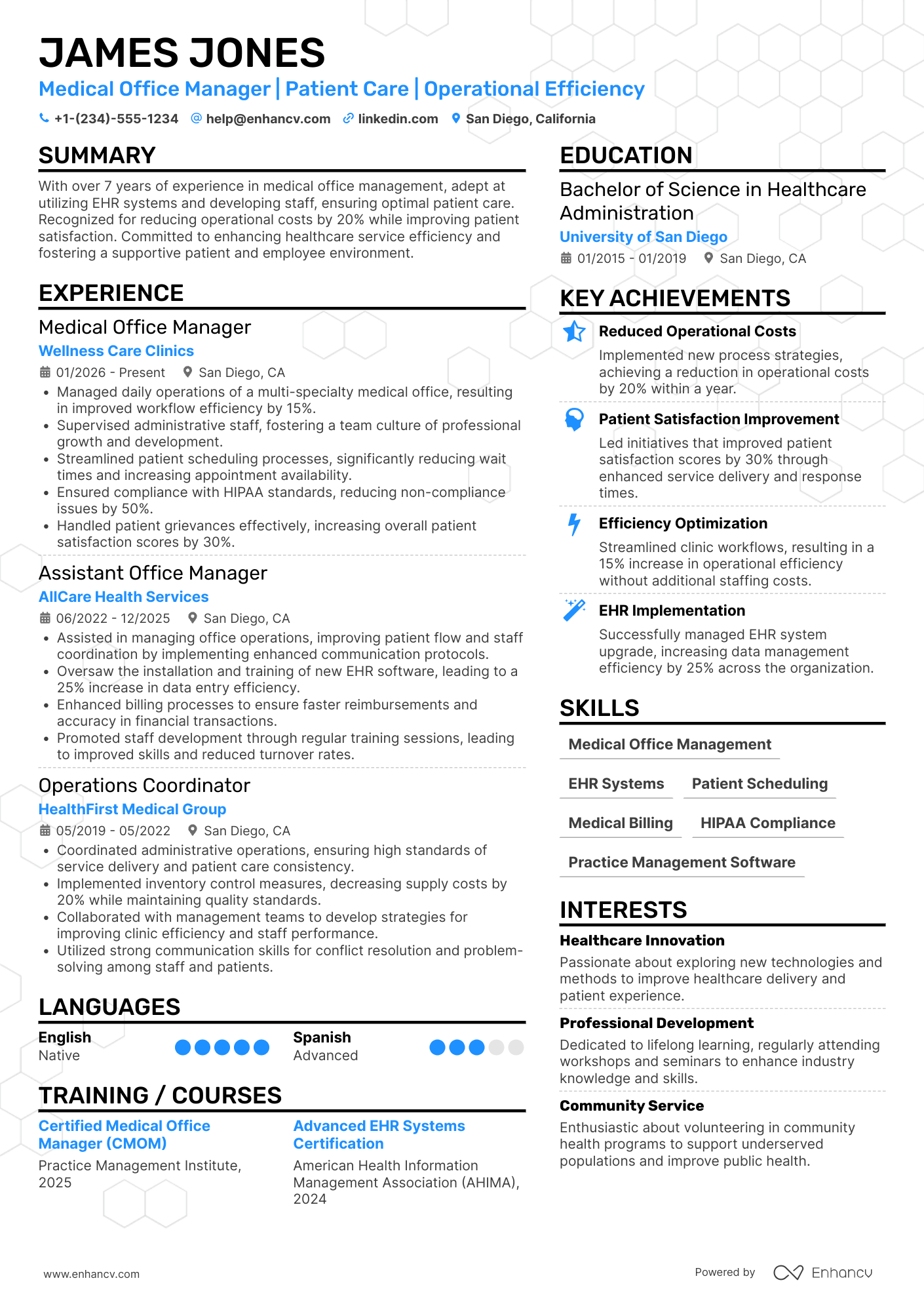 Medical Office Manager resume example