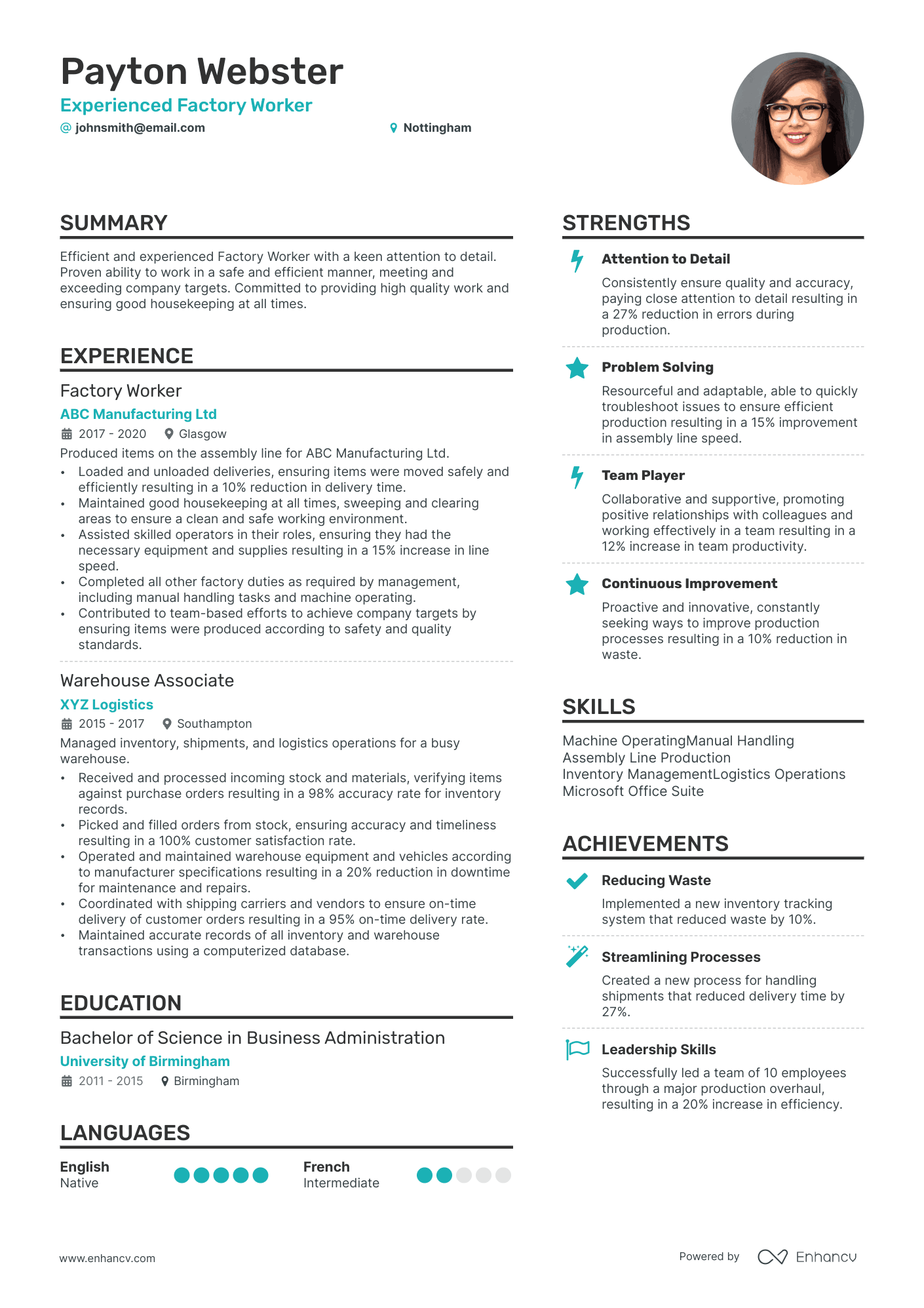 factory worker resume example