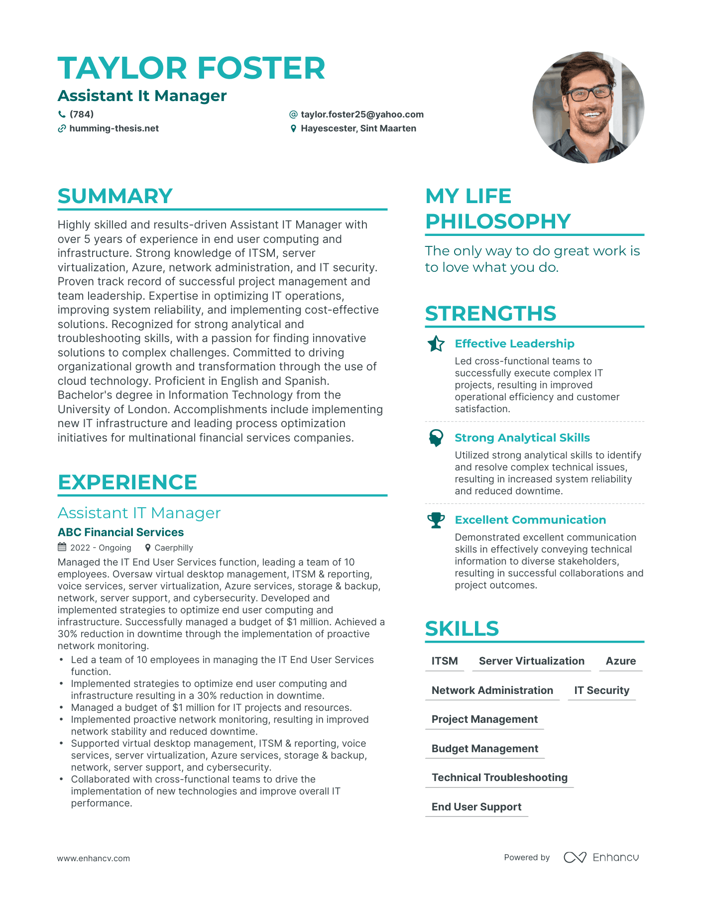 Assistant It Manager resume example