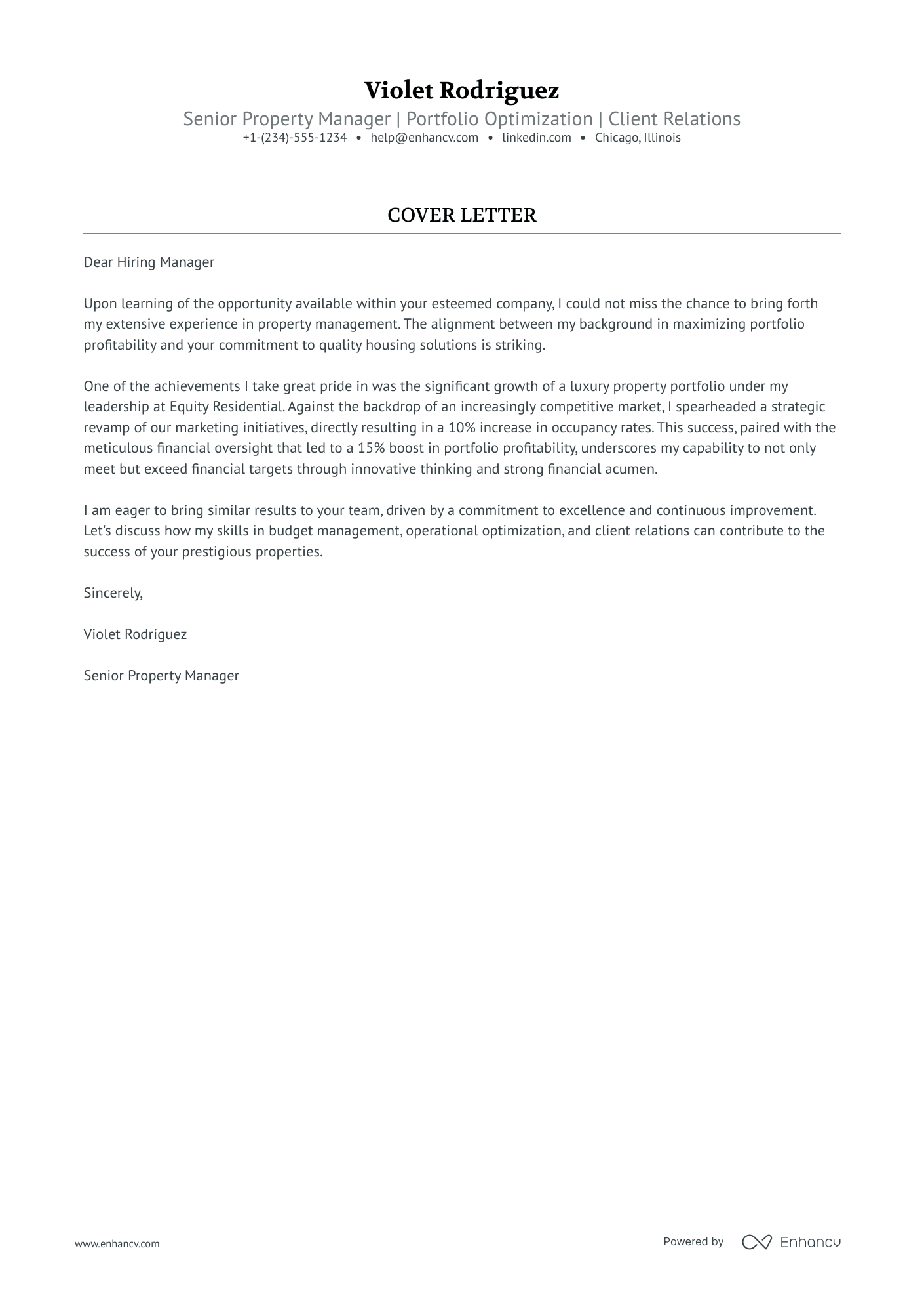 Regional Property Manager cover letter