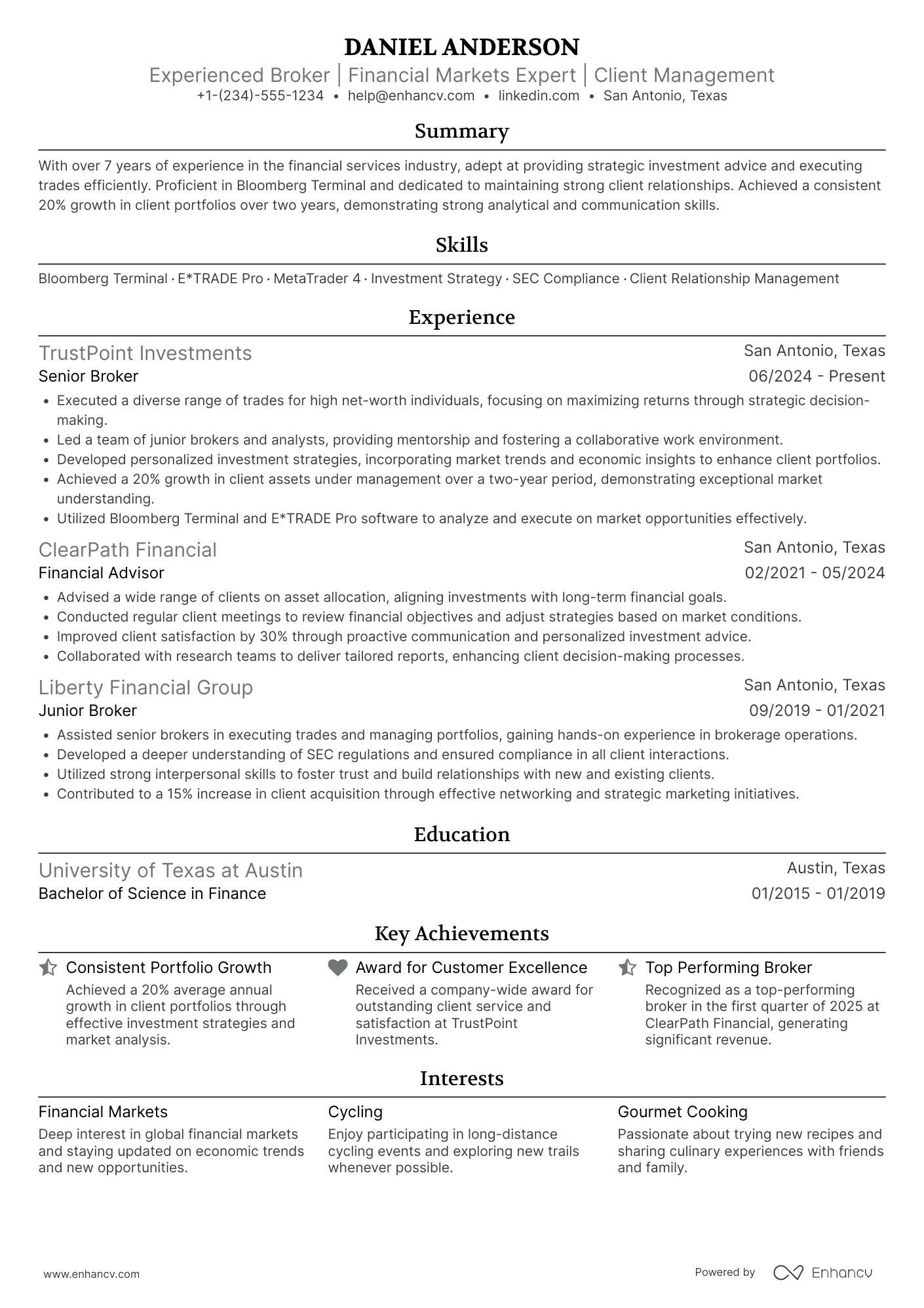 Broker resume example