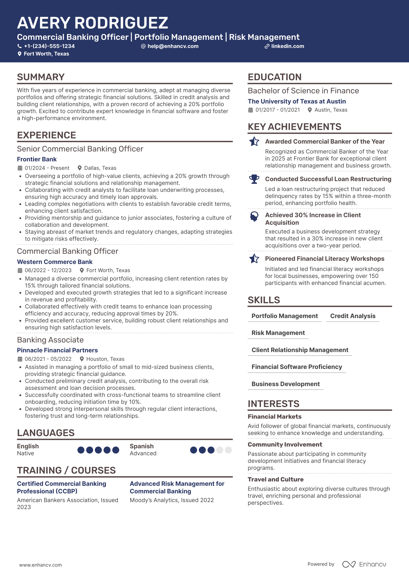 Commercial Banking resume example