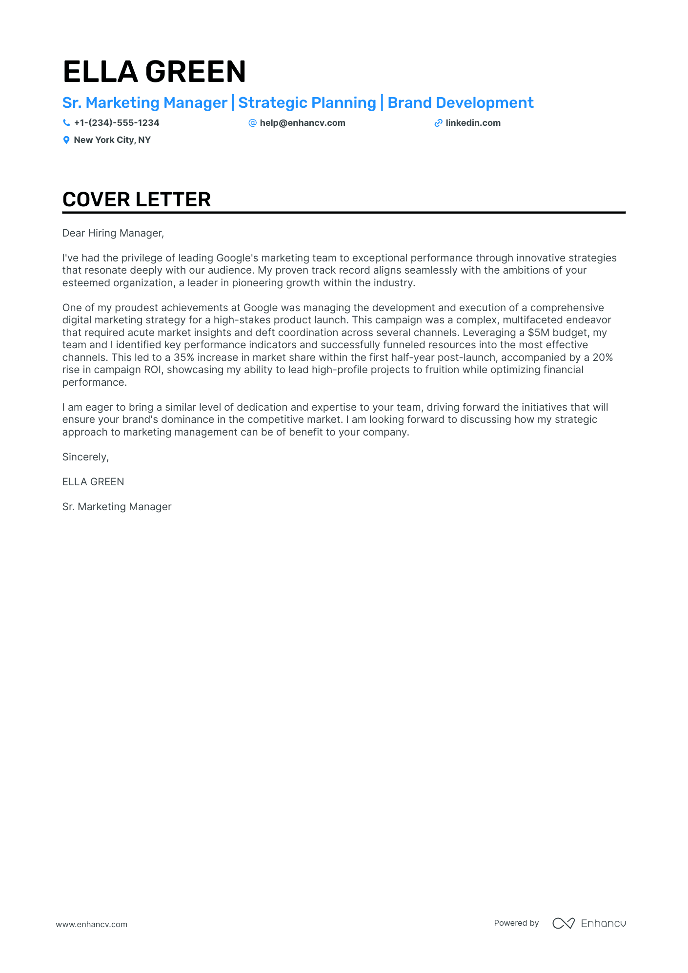 Marketing Manager cover letter