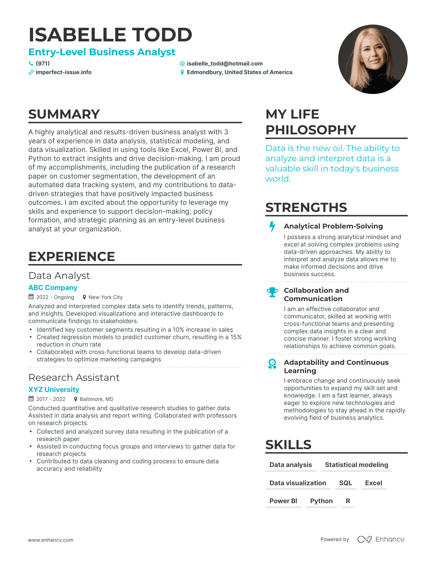 Entry-Level Business Analyst resume example