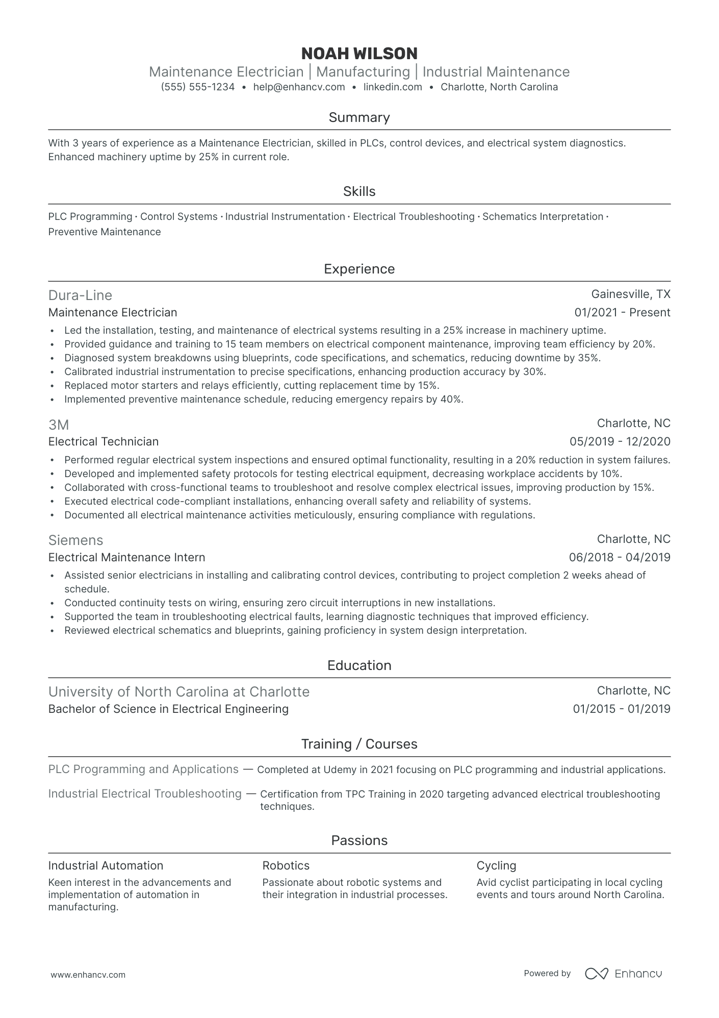 Maintenance Electrician resume example