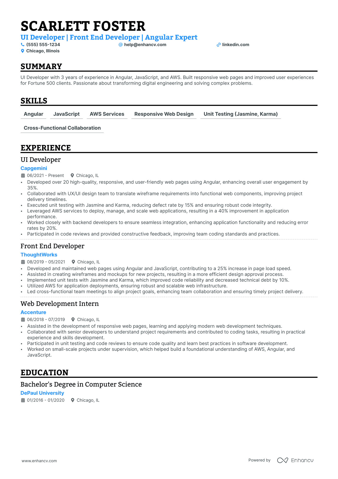 Front End Developer resume example