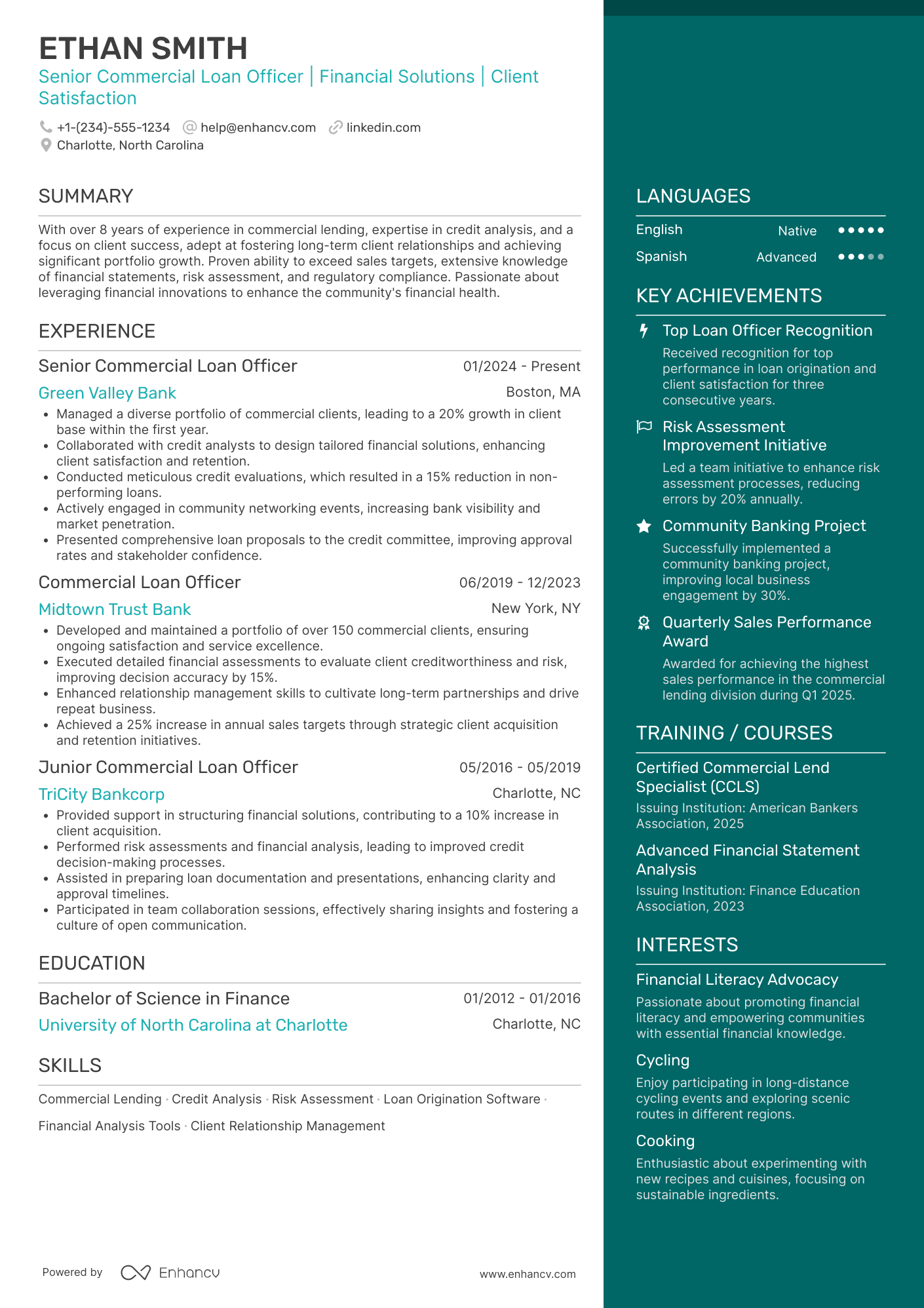 Banking resume example