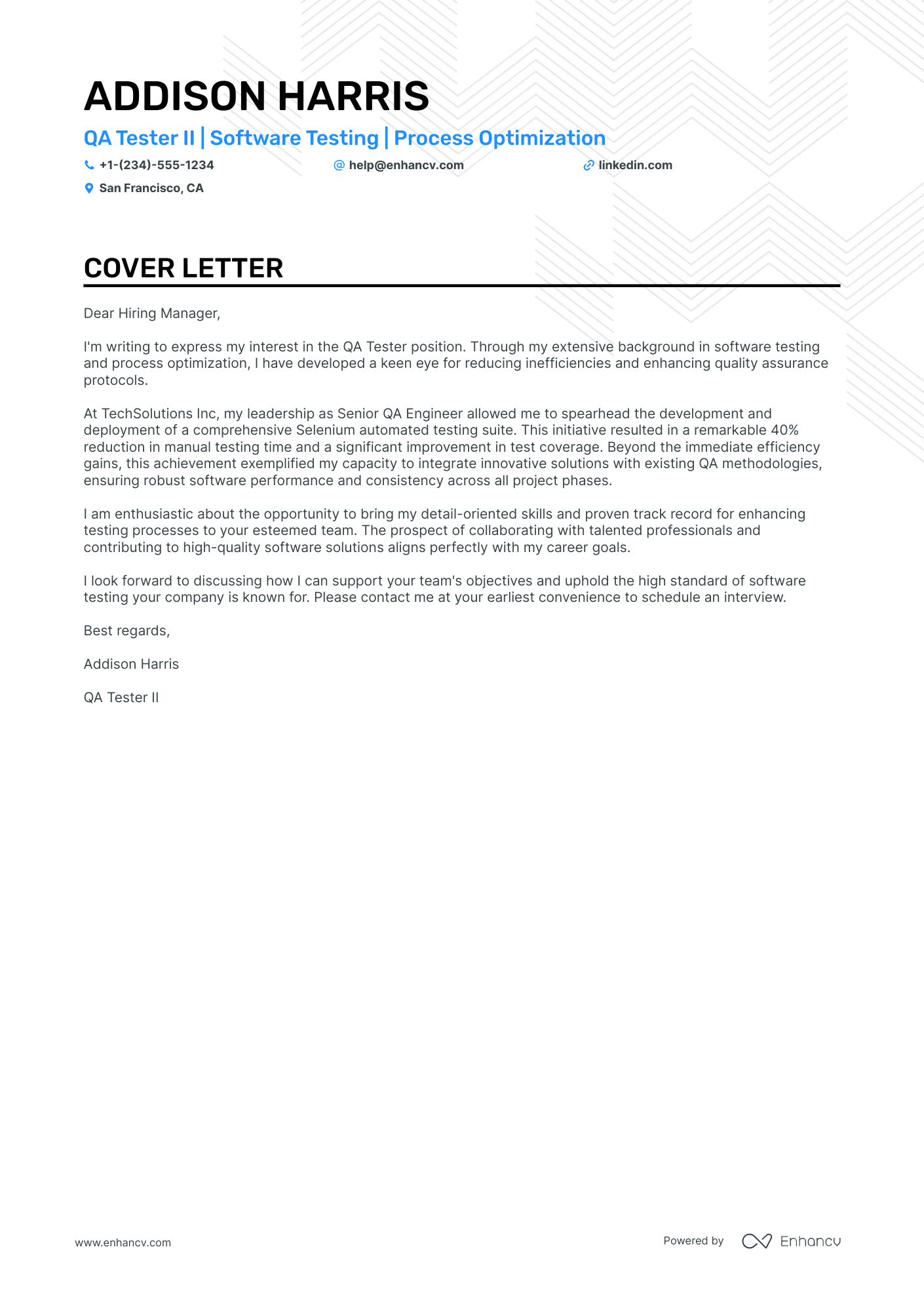QA Tester cover letter
