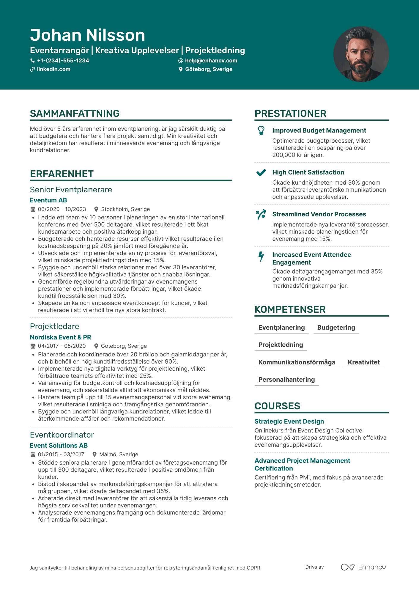 Eventarrangör CV
