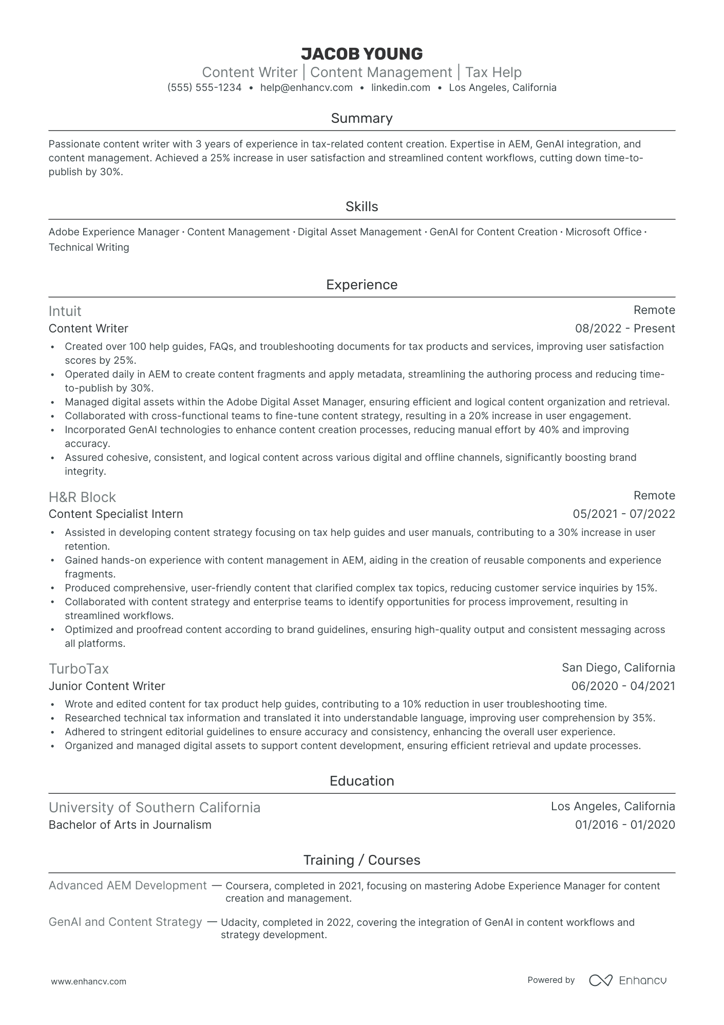 Content Writer resume example