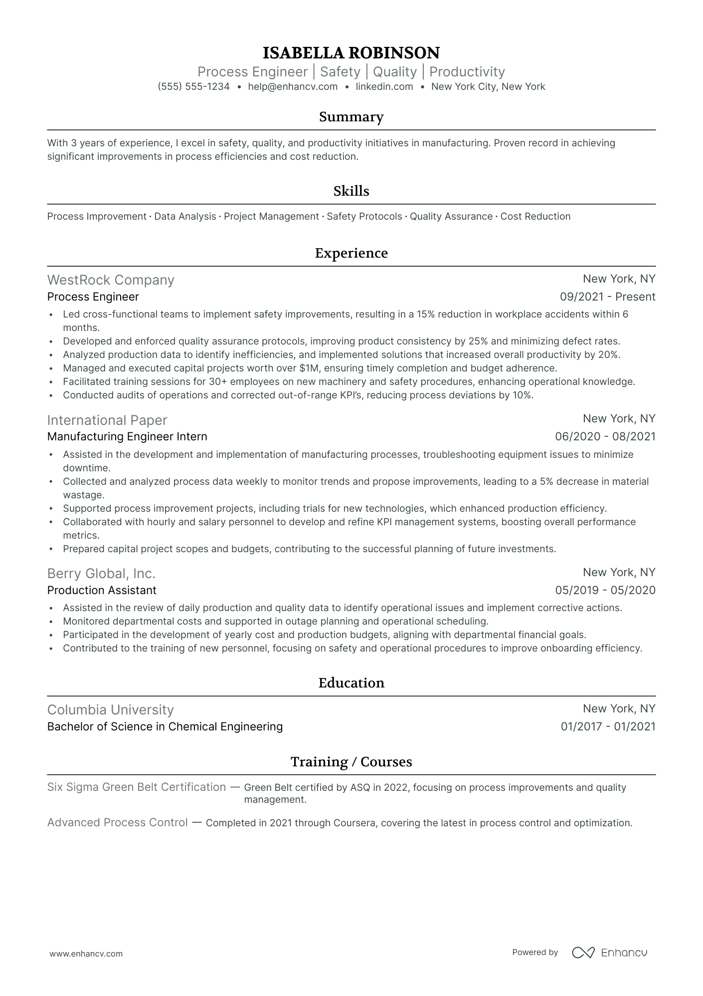 Senior Process Engineer resume example