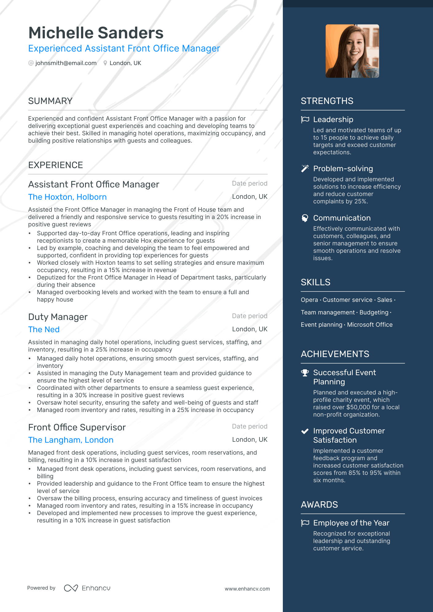 Assistant Front Office Manager resume example