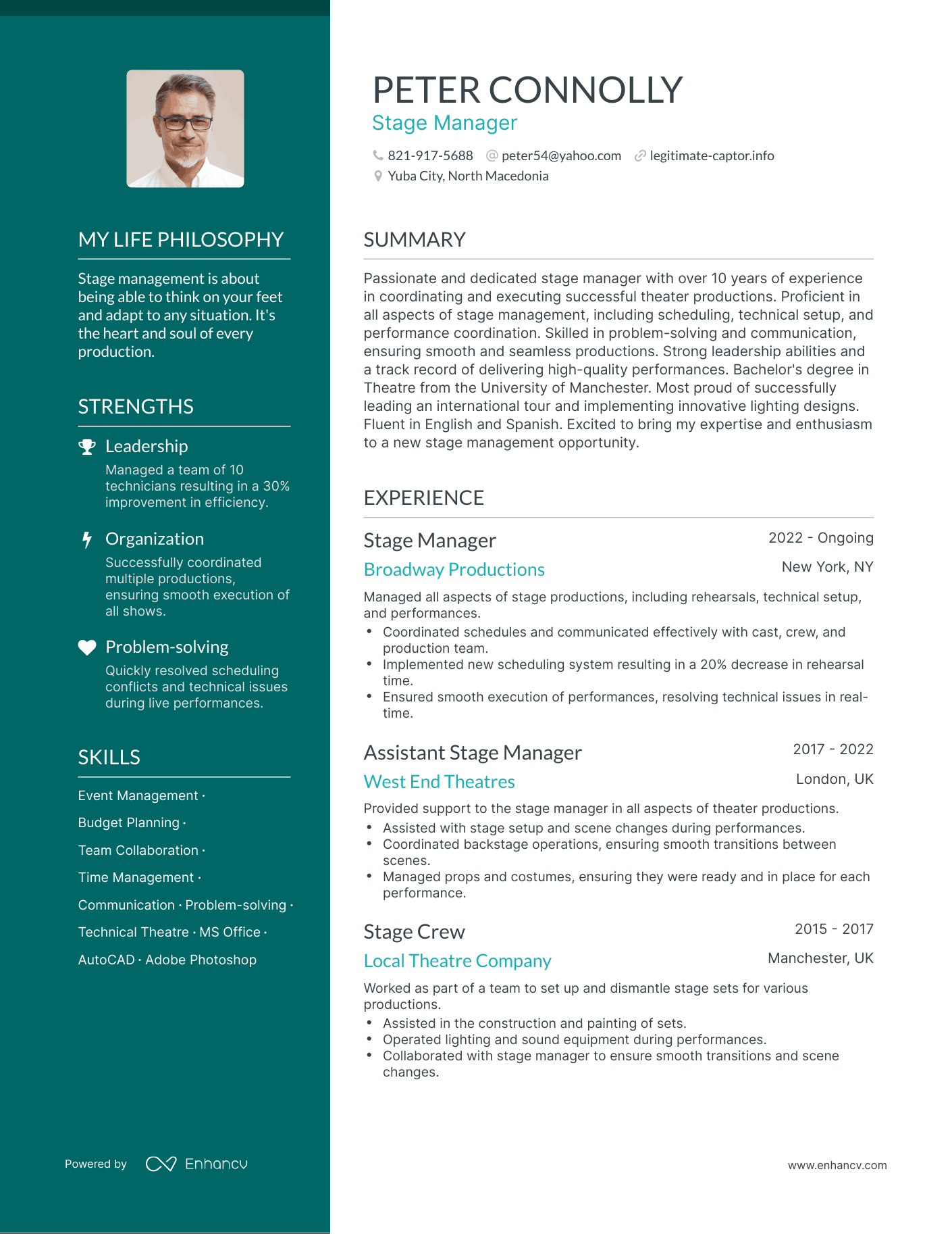 3 Stage Manager Resume Examples & HowTo Guide for 2023