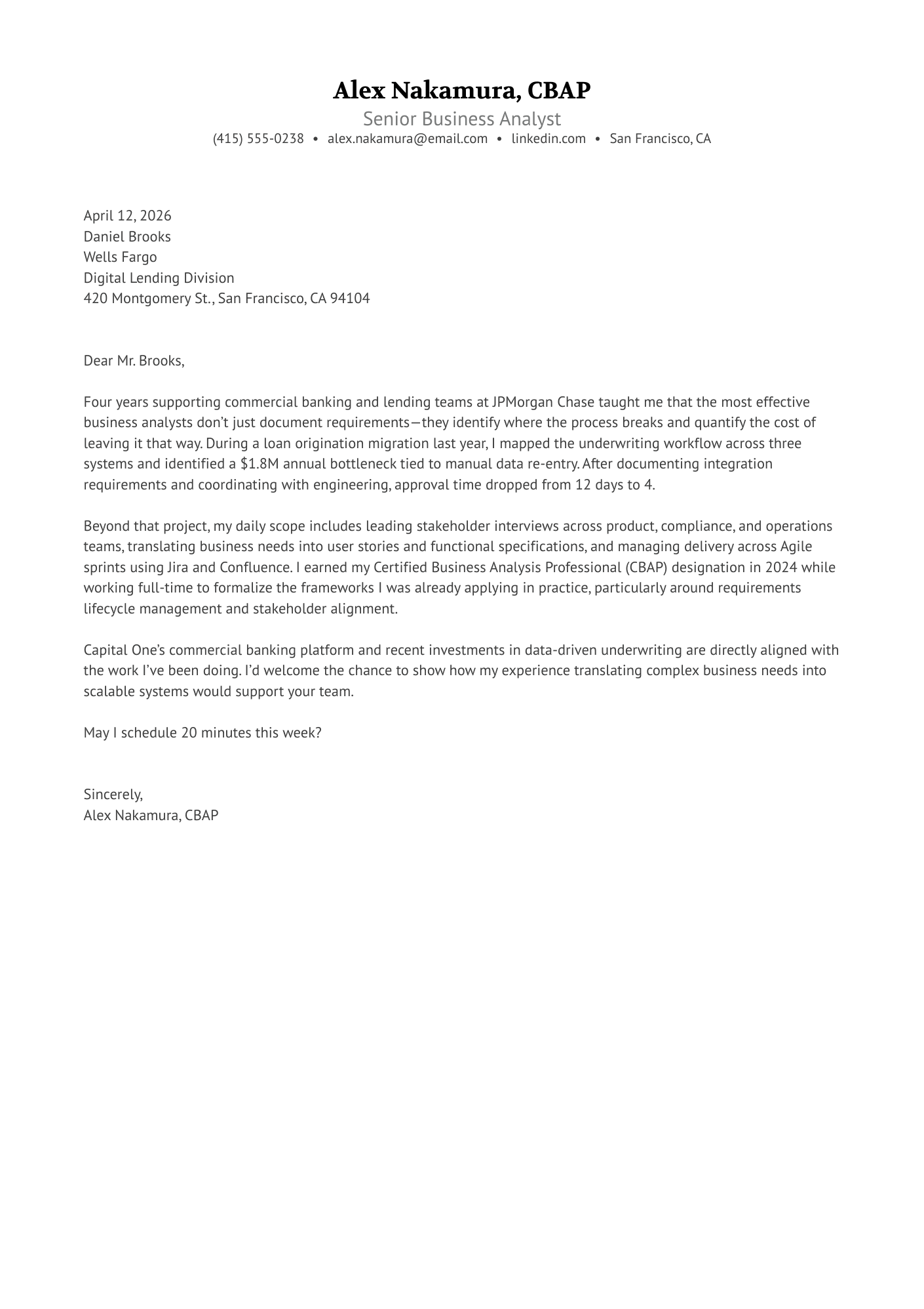 Business Analyst cover letter