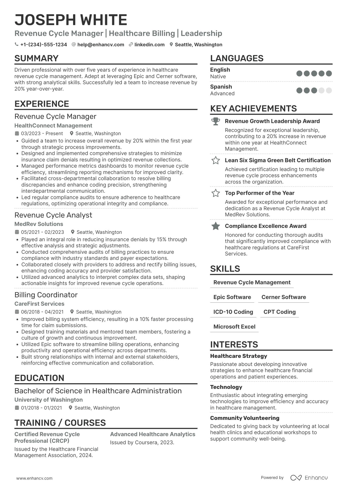 Revenue Cycle Manager resume example