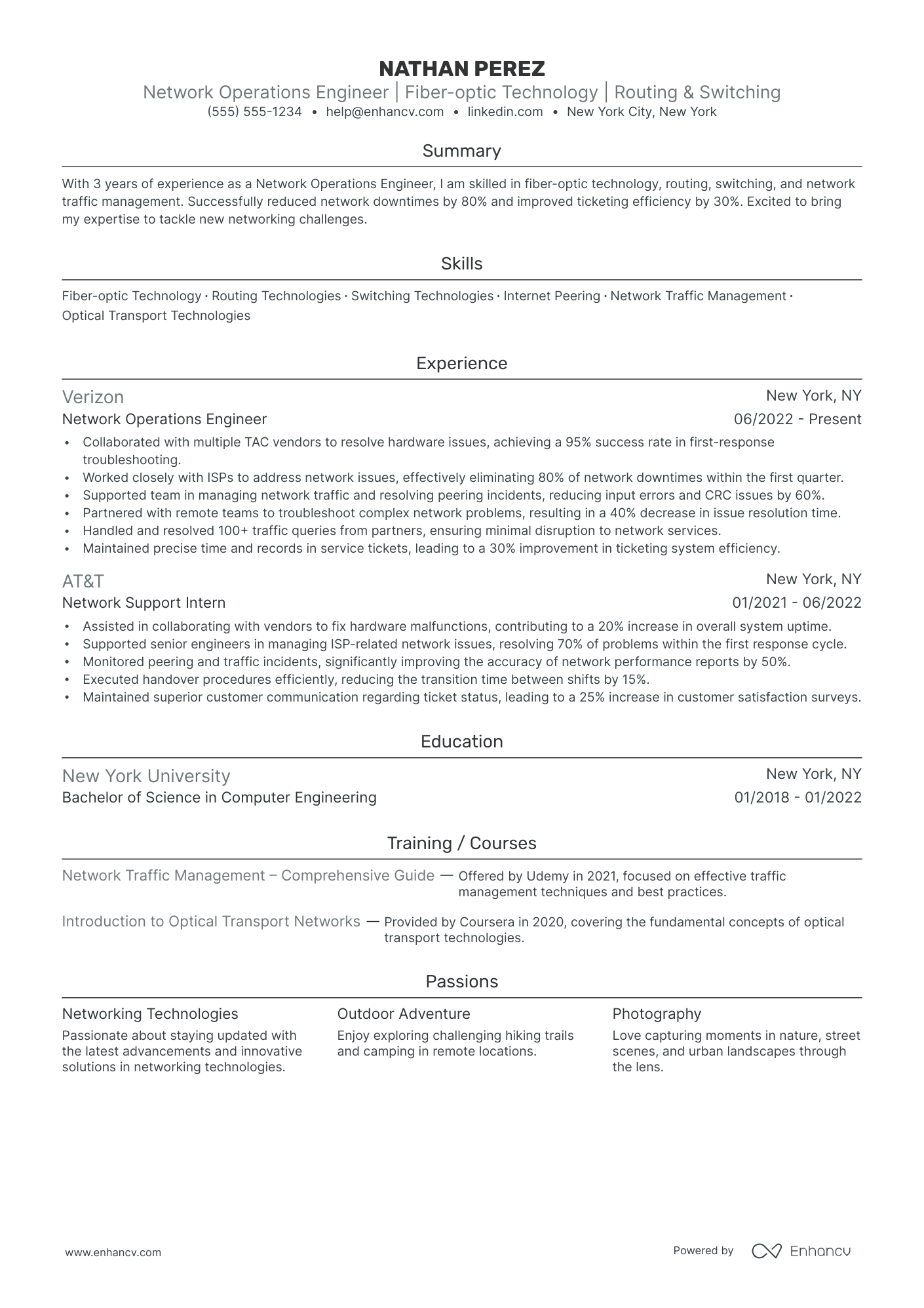 Network Operations Engineer resume example