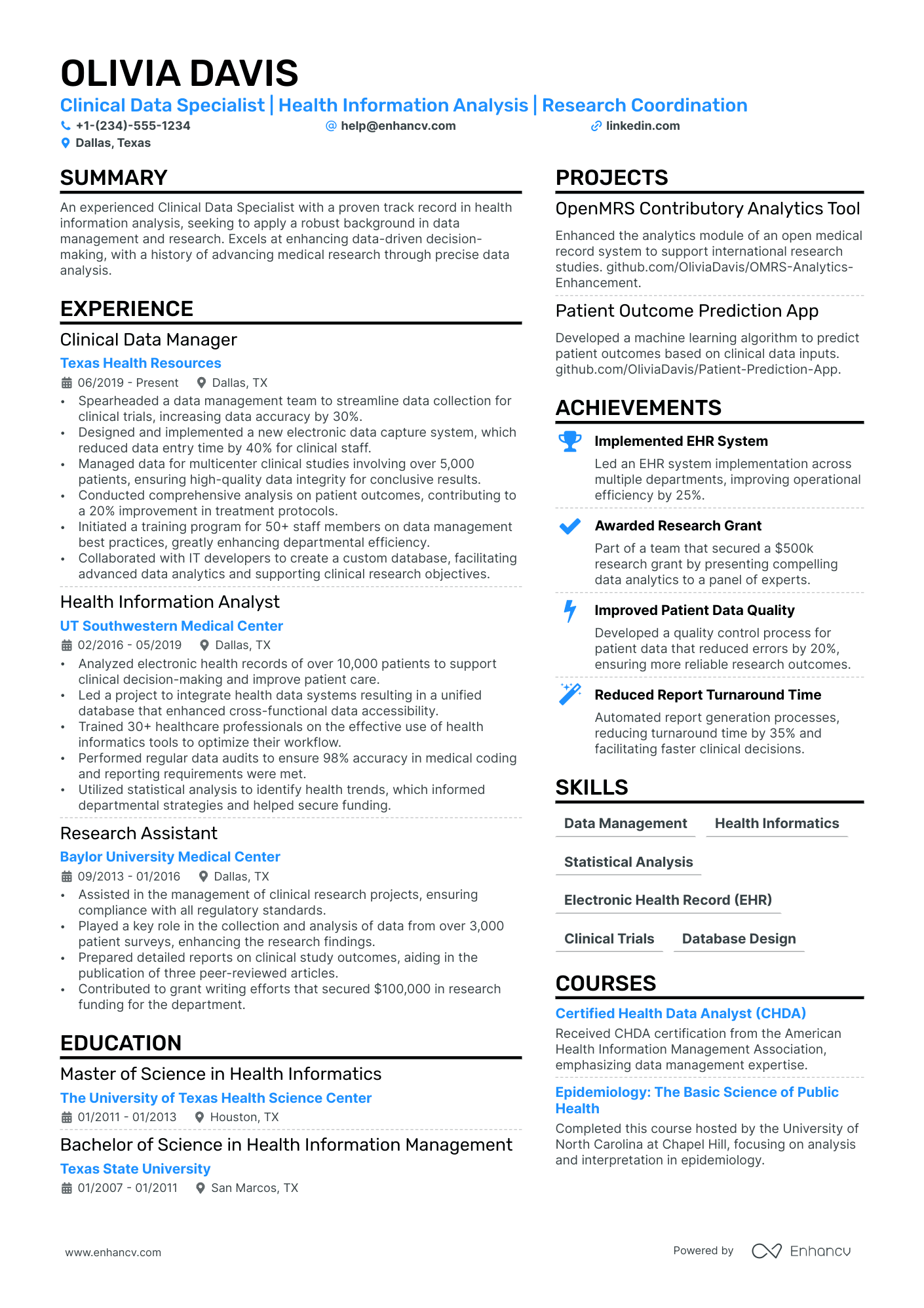 Clinical Data Analyst resume example