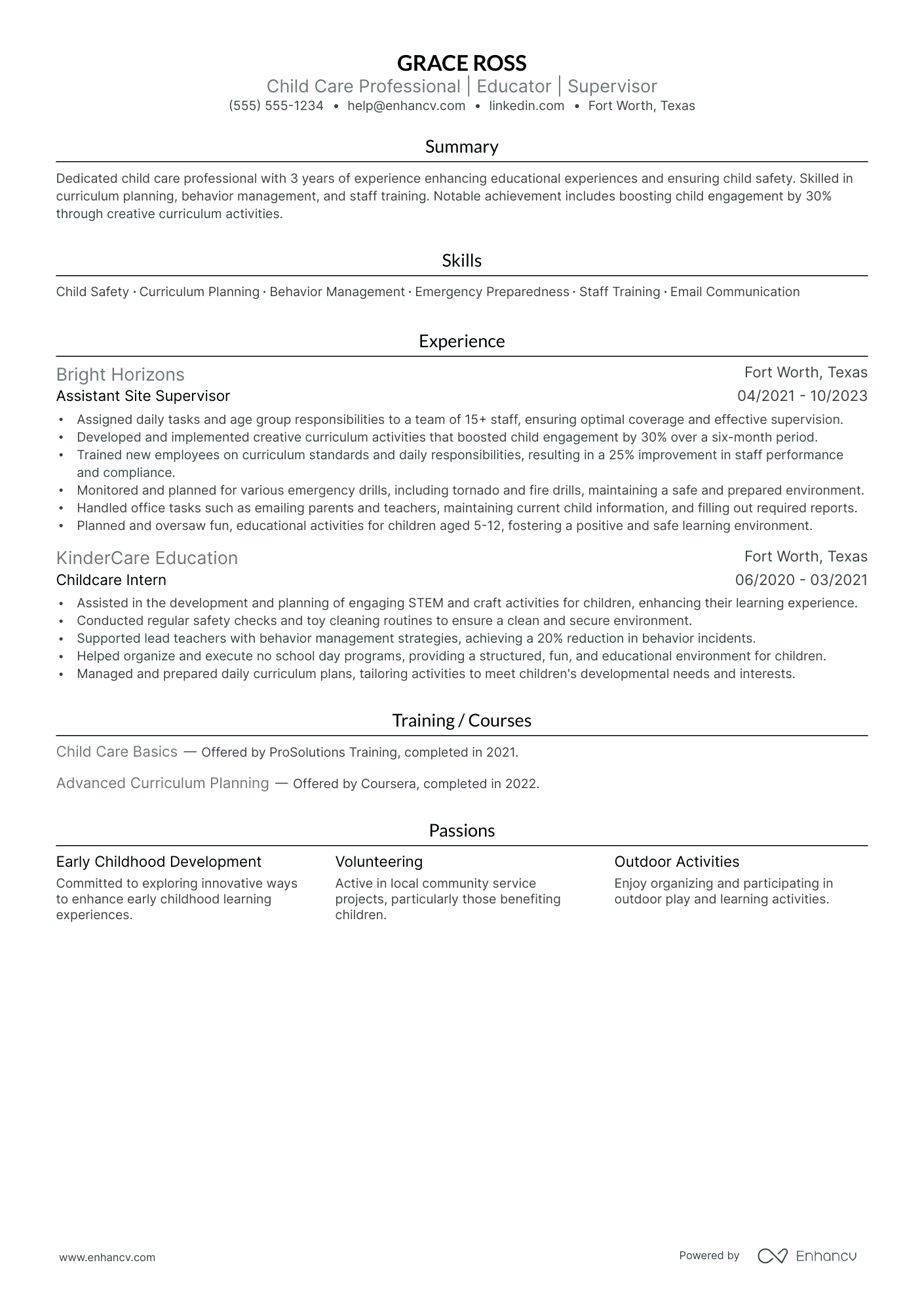 Daycare Assistant resume example