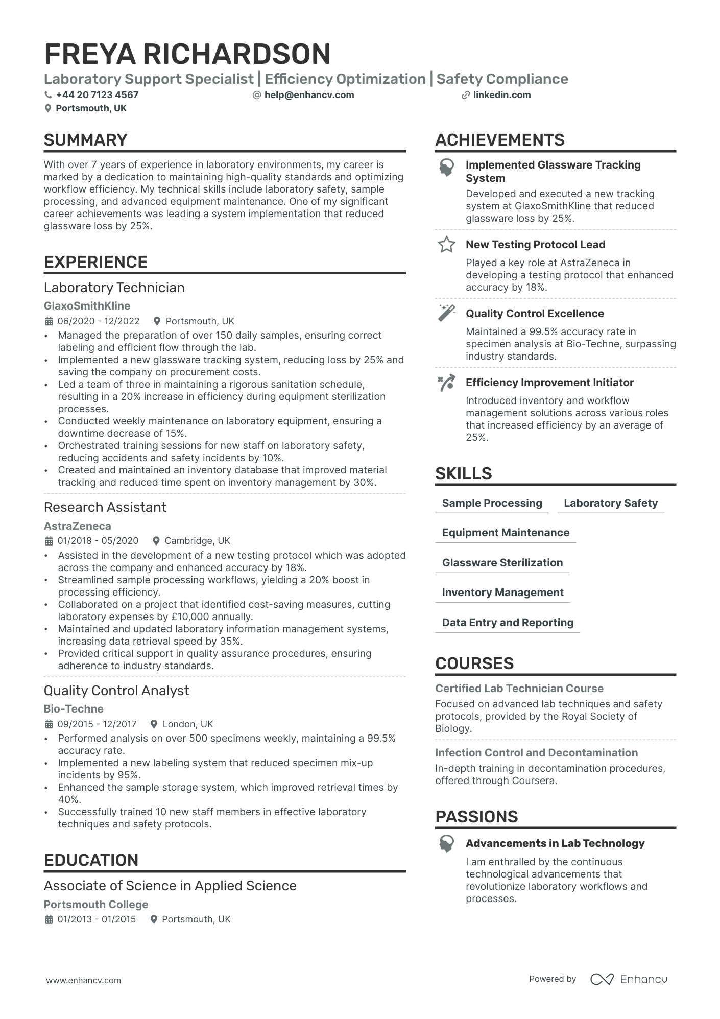 Lab Assistant cv example