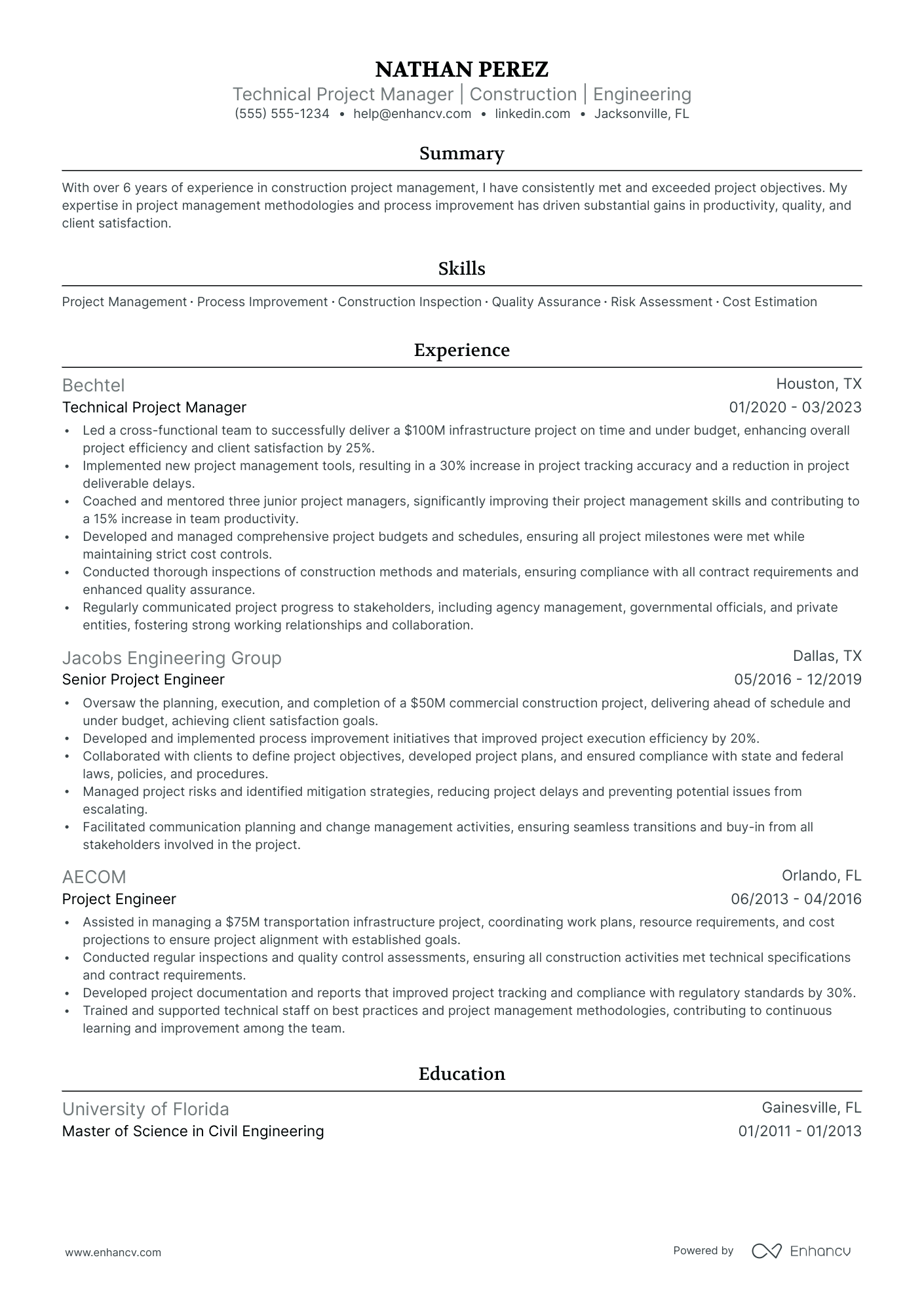 Junior Technical Project Manager resume example