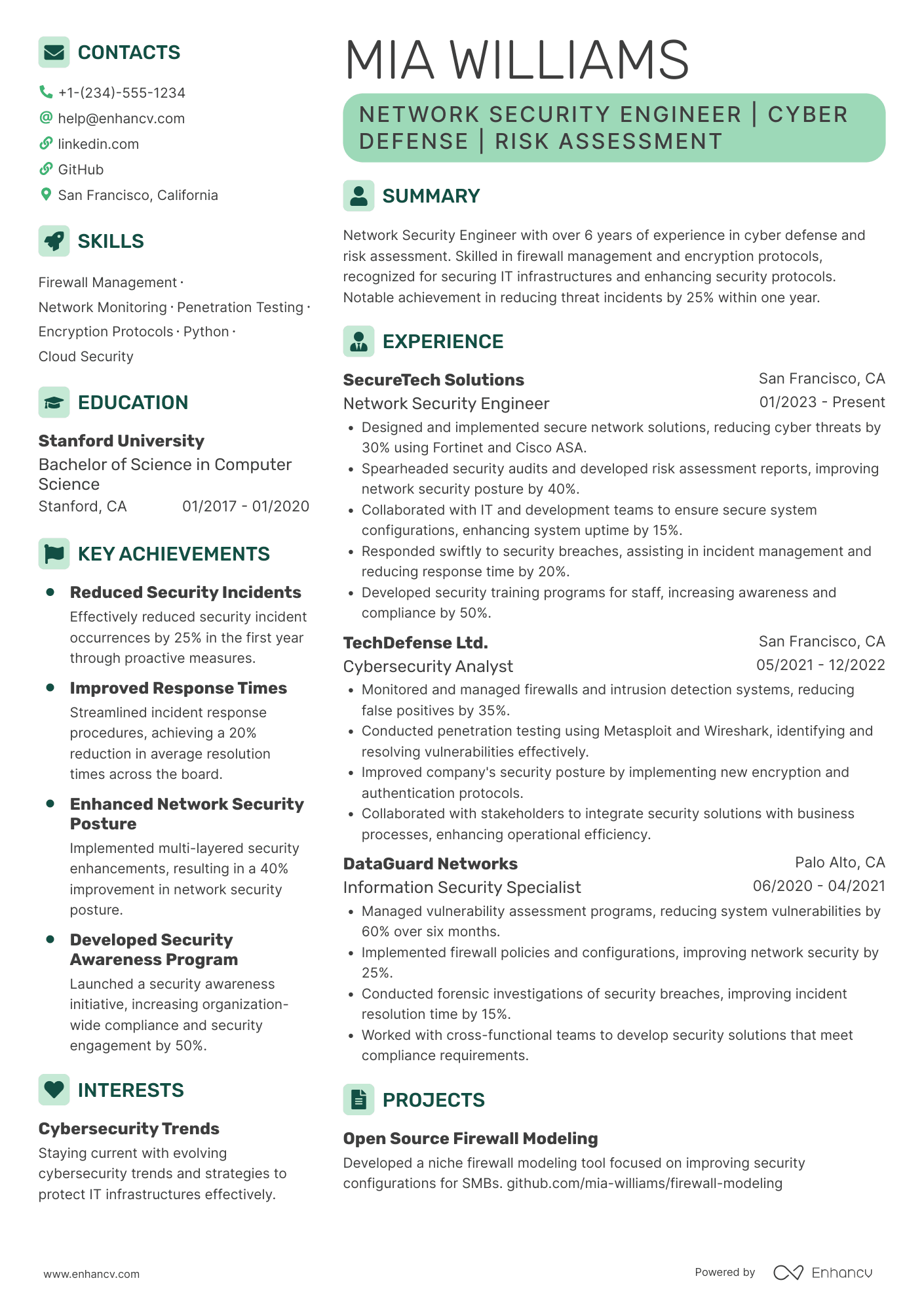 Network Security Engineer resume example