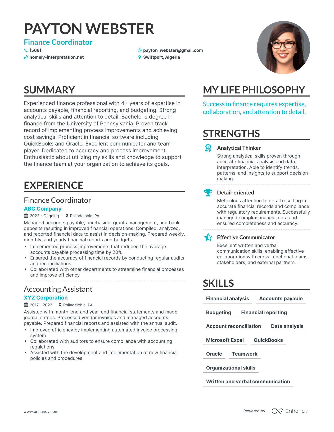 Finance Coordinator resume example