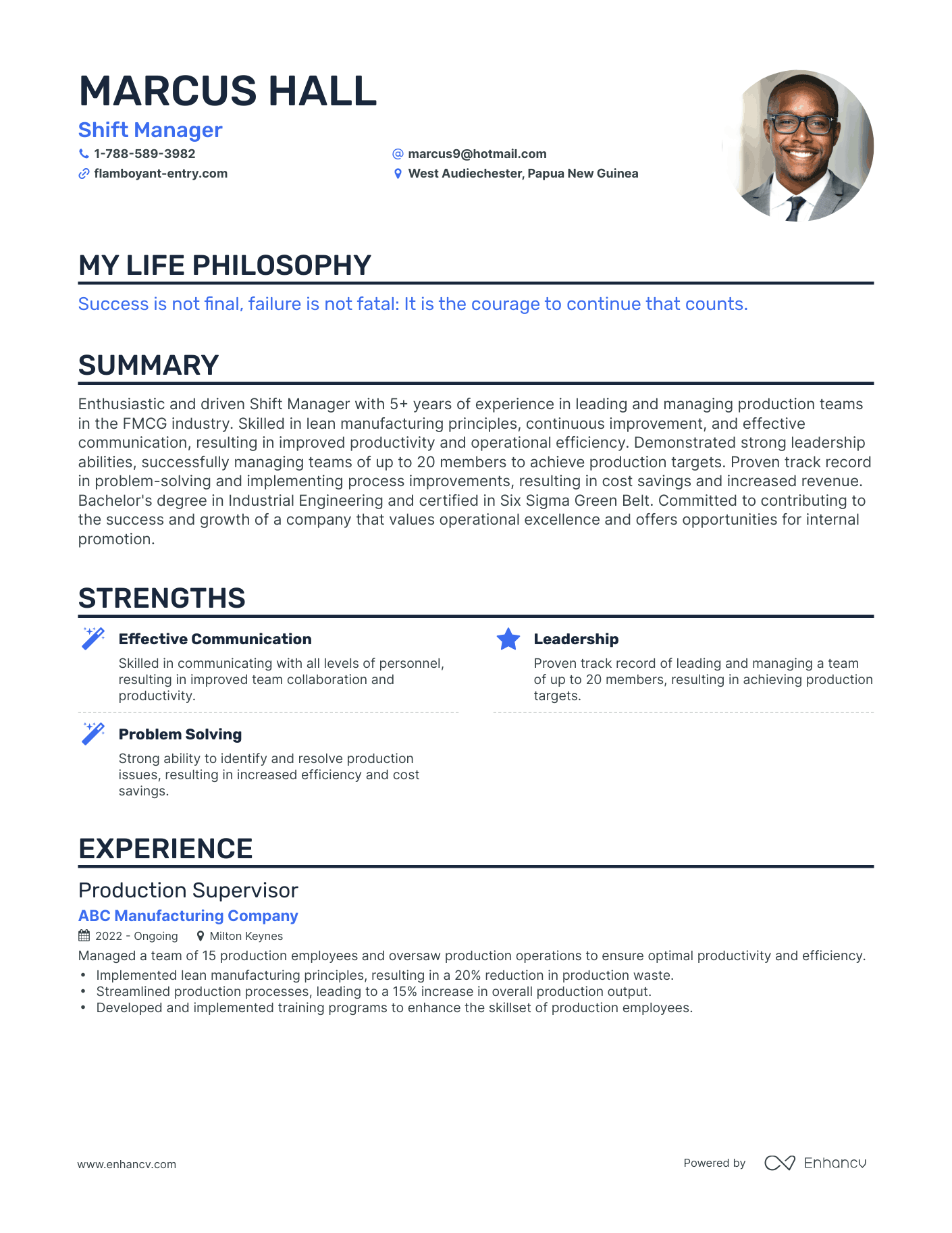 Creative Shift Manager Resume Example