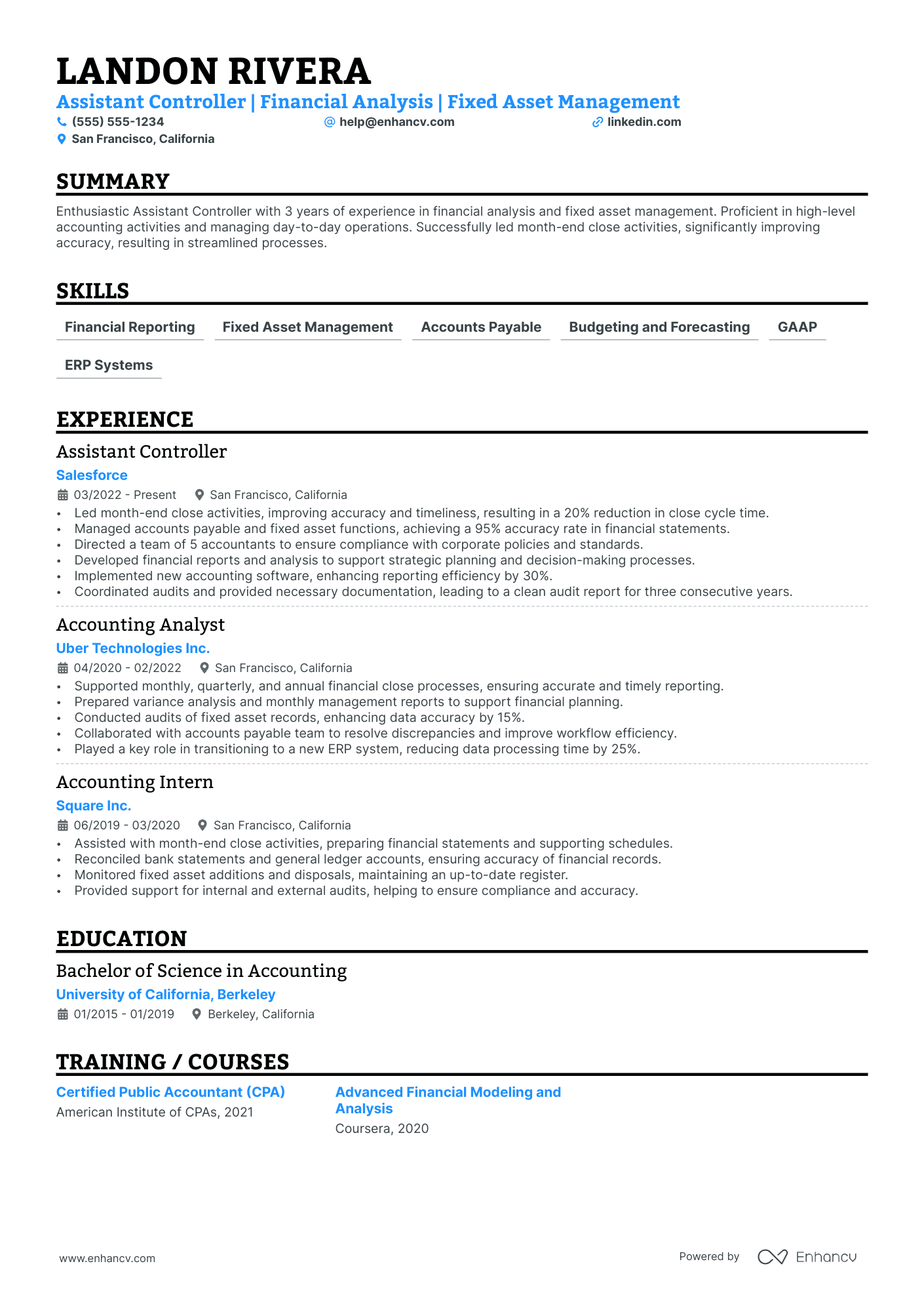 Assistant Controller resume example