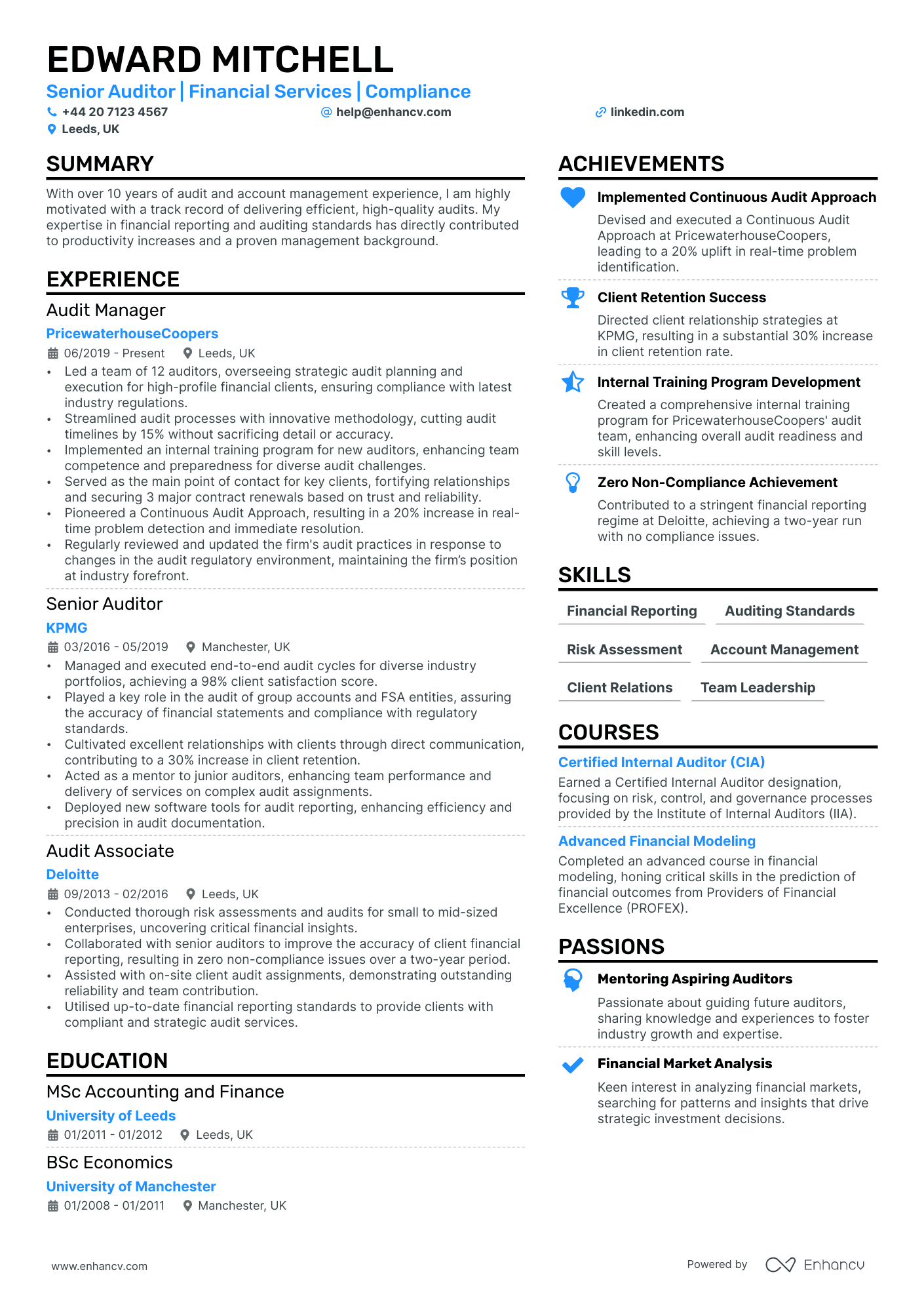 Audit Manager cv example